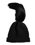 Bonnet d'hiver en fourrure tricotée acrylique noire Dolce & Gabbana