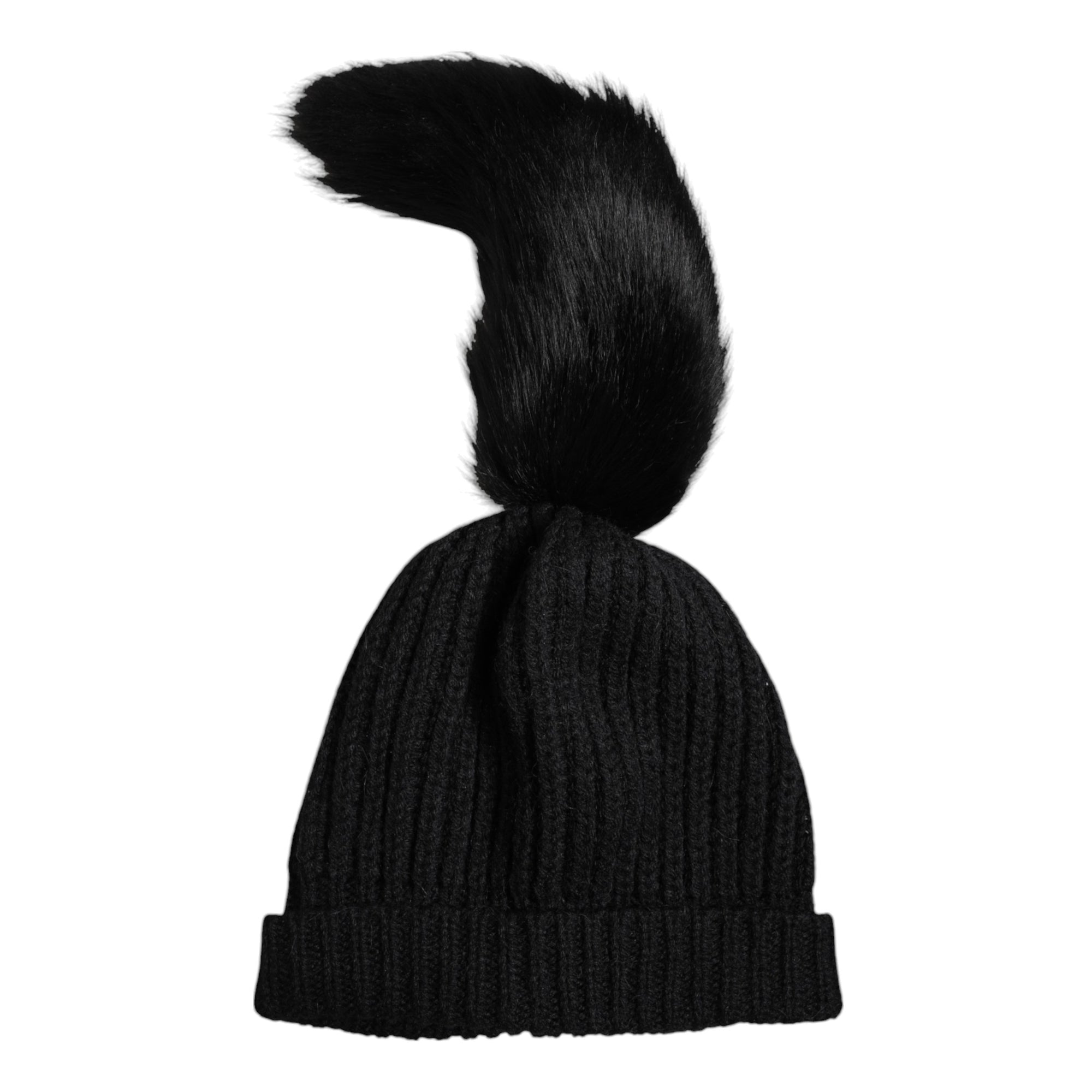 Bonnet d'hiver en fourrure tricotée acrylique noire Dolce & Gabbana