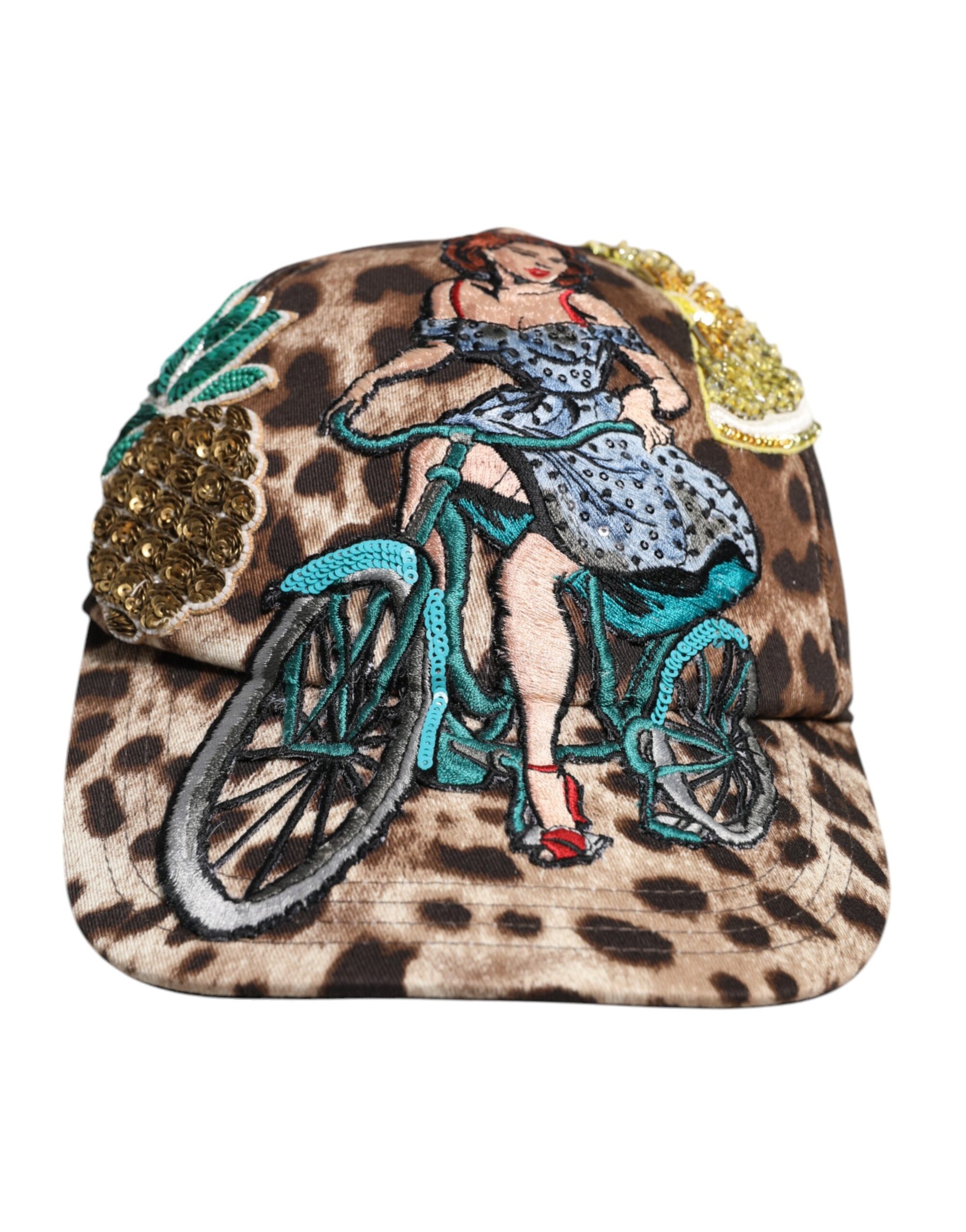 Dolce &amp; Gabbana Brown Leopard Sequin Sicily Baseball Cap