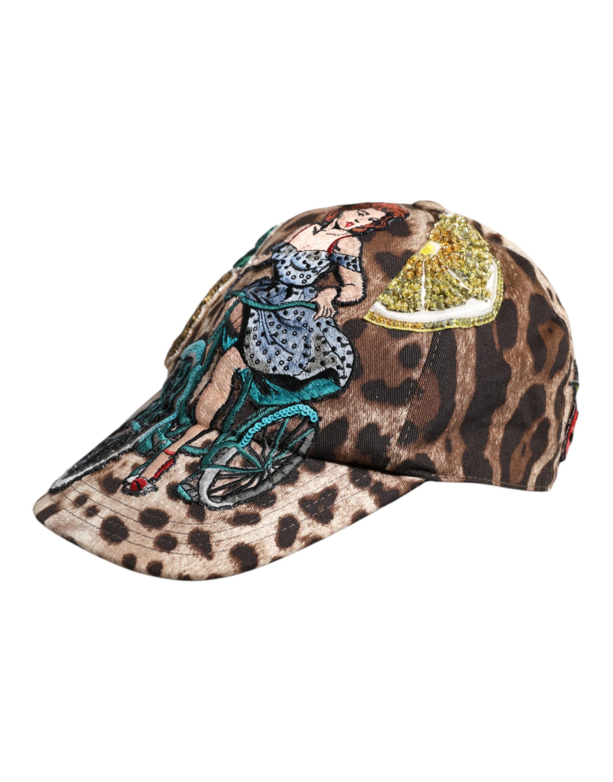 Dolce &amp; Gabbana Brown Leopard Sequin Sicily Baseball Cap