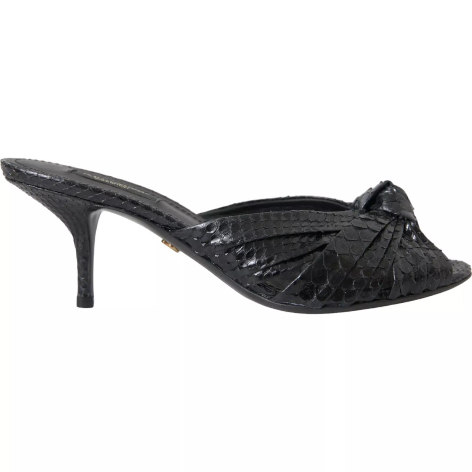 Dolce &amp; Gabbana Black Python Leather Heels Slides Shoes