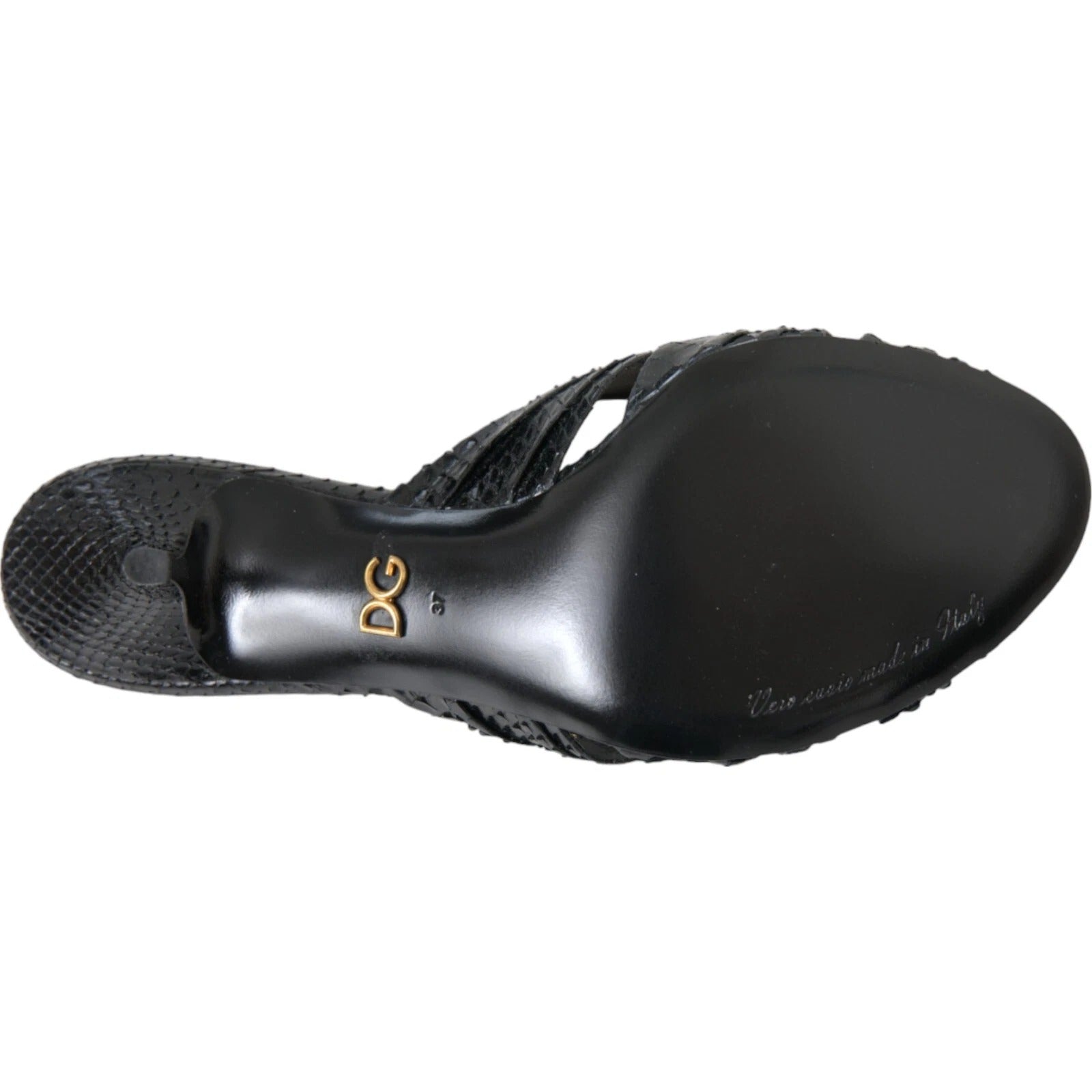 Dolce &amp; Gabbana Black Python Leather Heels Slides Shoes