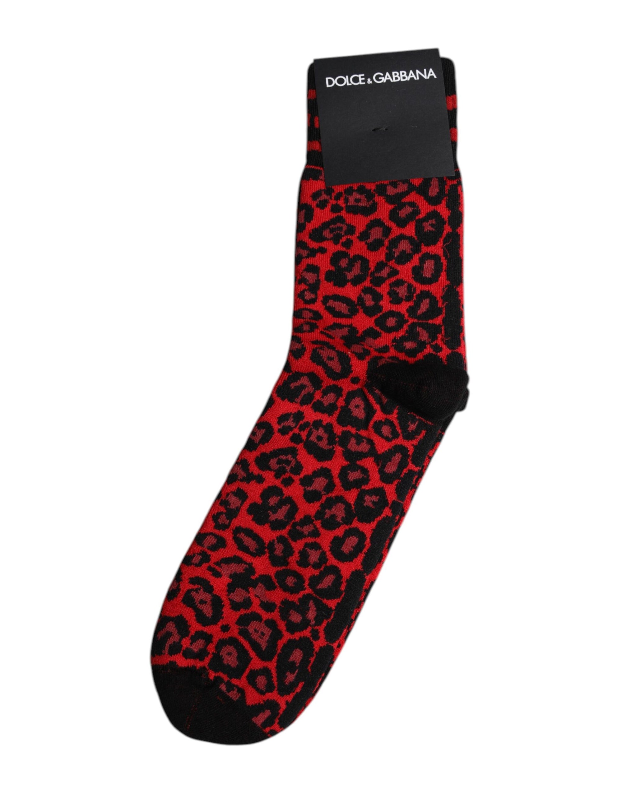 Chaussettes mi-mollet pour homme Dolce & Gabbana à imprimé léopard noir et rouge