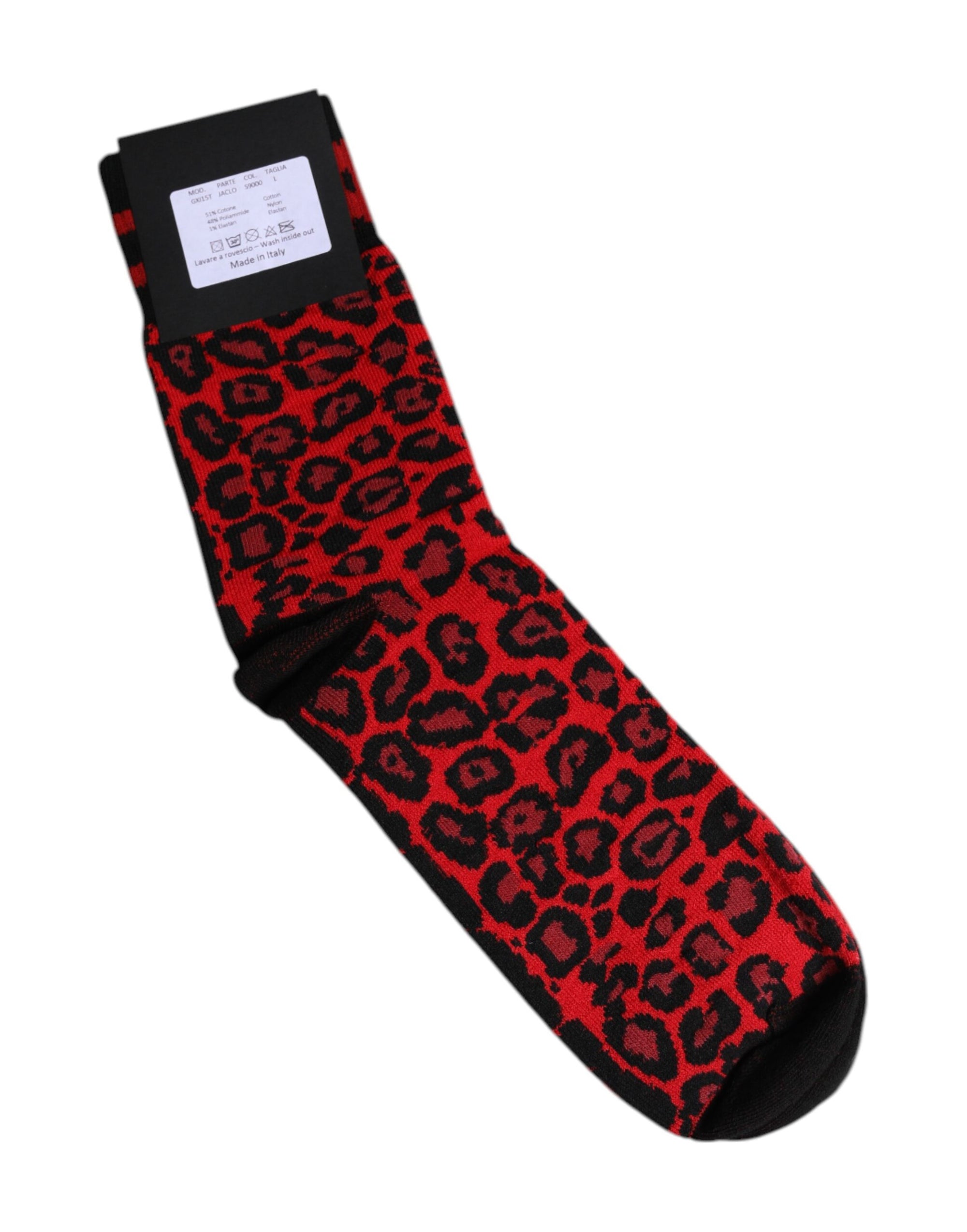 Chaussettes mi-mollet pour homme Dolce & Gabbana à imprimé léopard noir et rouge
