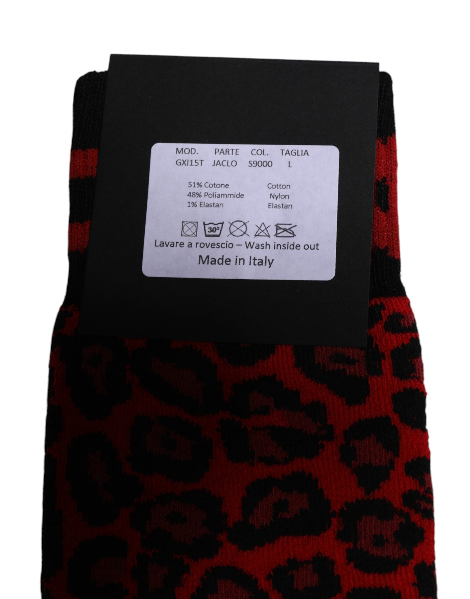 Chaussettes mi-mollet pour homme Dolce & Gabbana à imprimé léopard noir et rouge