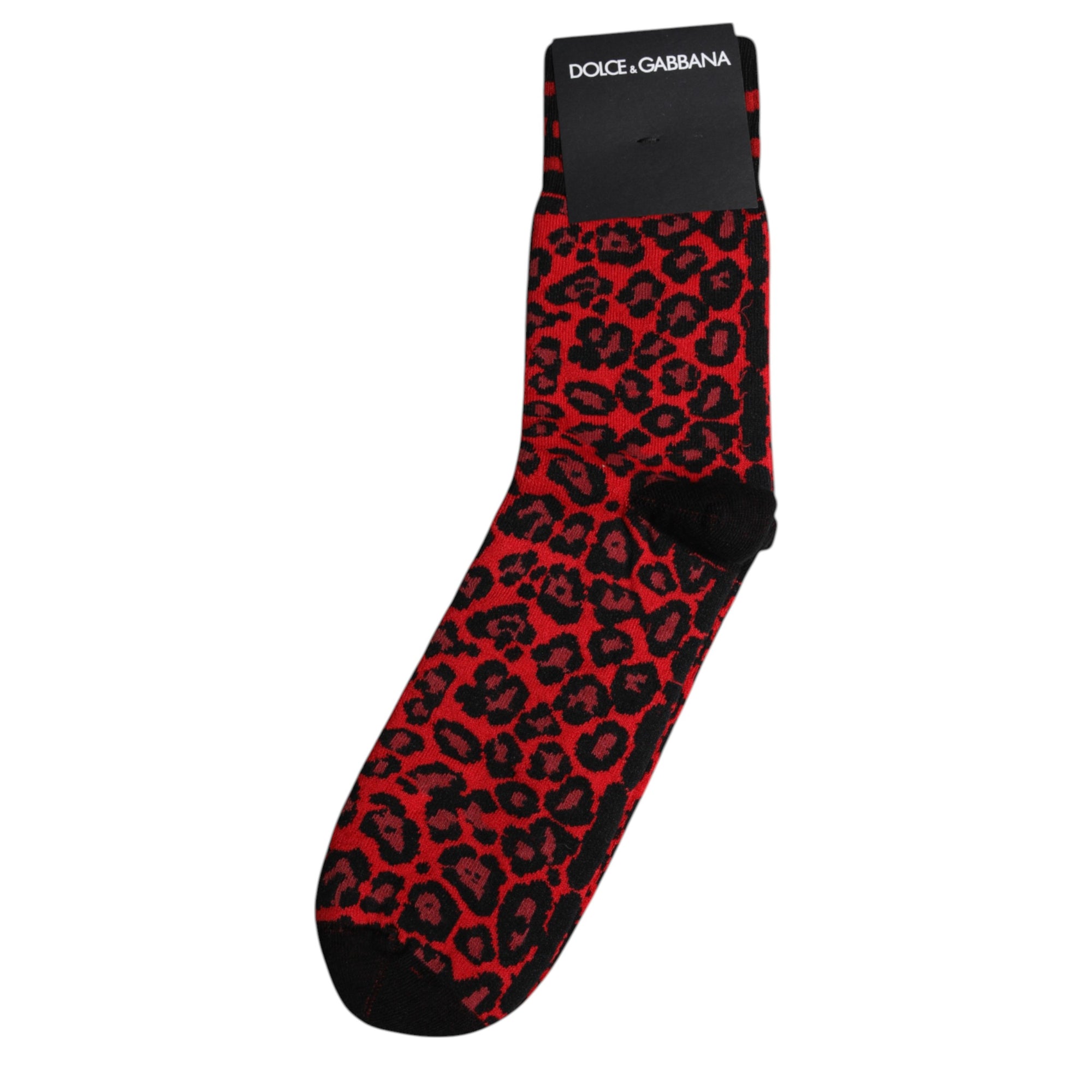 Chaussettes mi-mollet pour homme Dolce & Gabbana à imprimé léopard noir et rouge