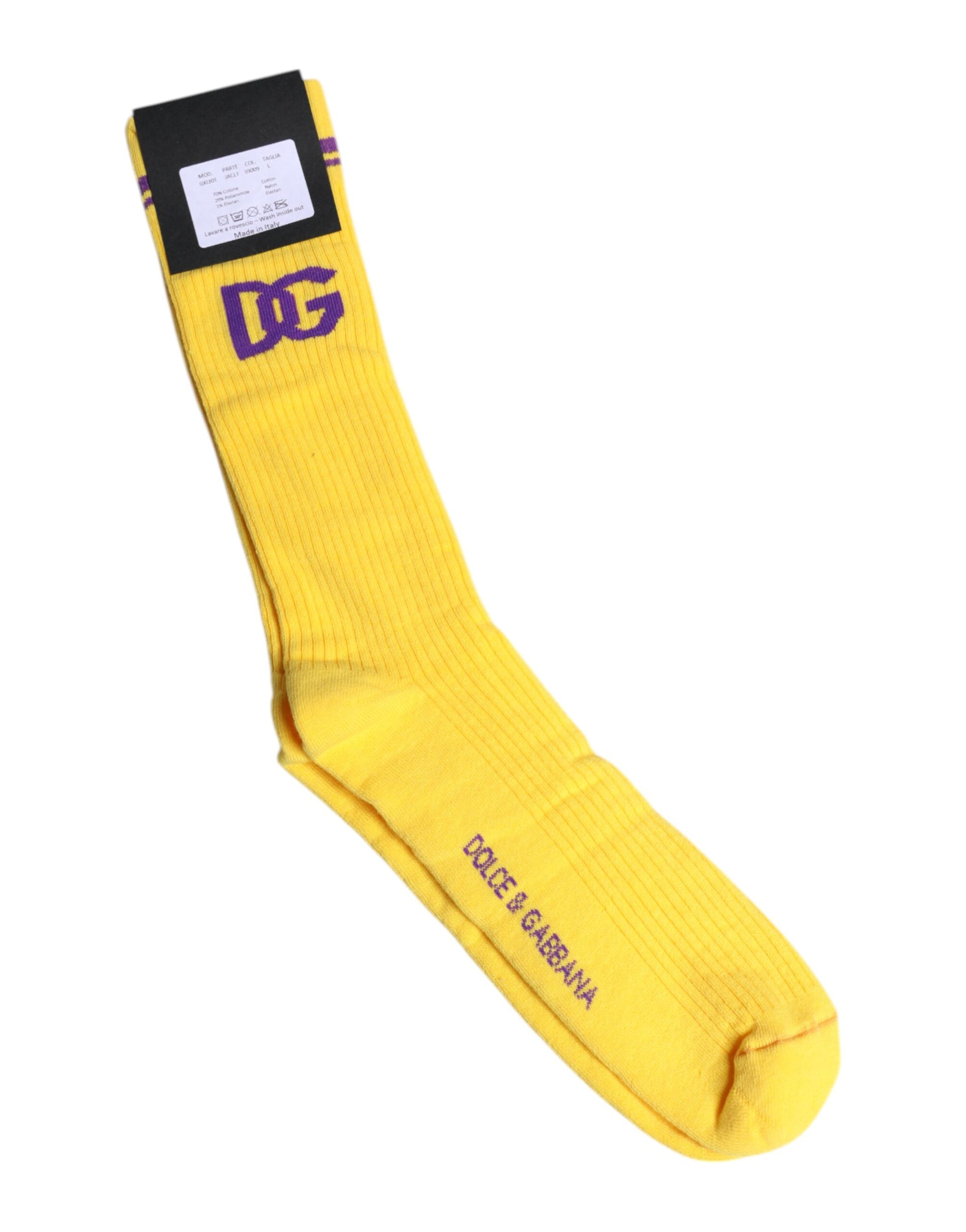 Chaussettes mi-mollet en coton jaune Dolce & Gabbana avec logo DG