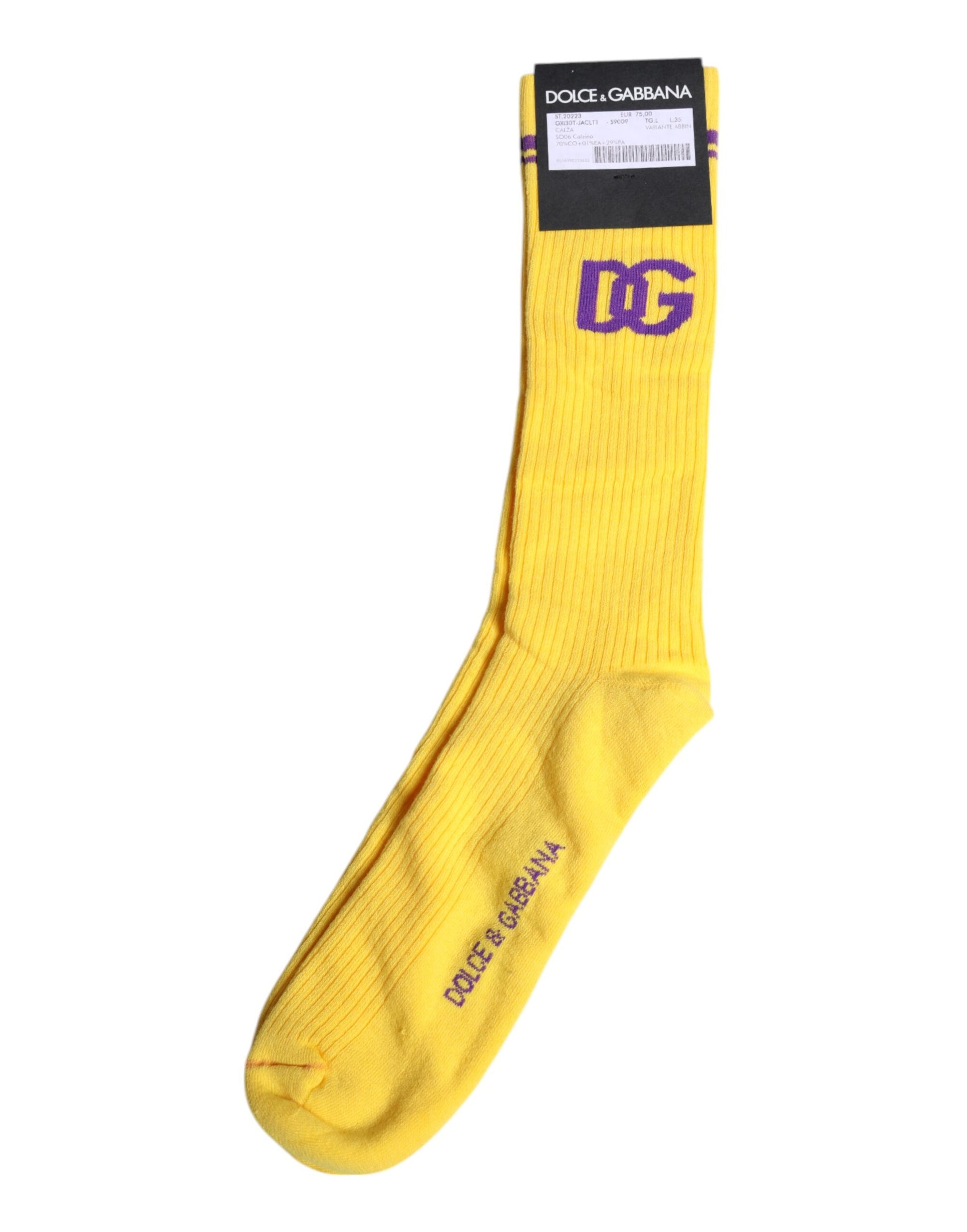 Chaussettes mi-mollet en coton jaune Dolce & Gabbana avec logo DG