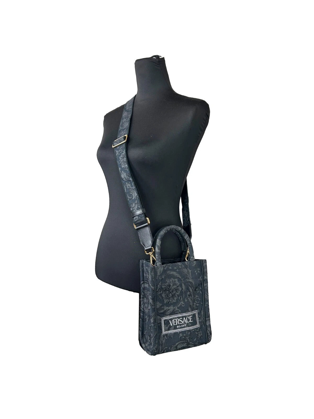 Versace Athena Barocco Mini sac à bandoulière fourre-tout à poignée supérieure Noir