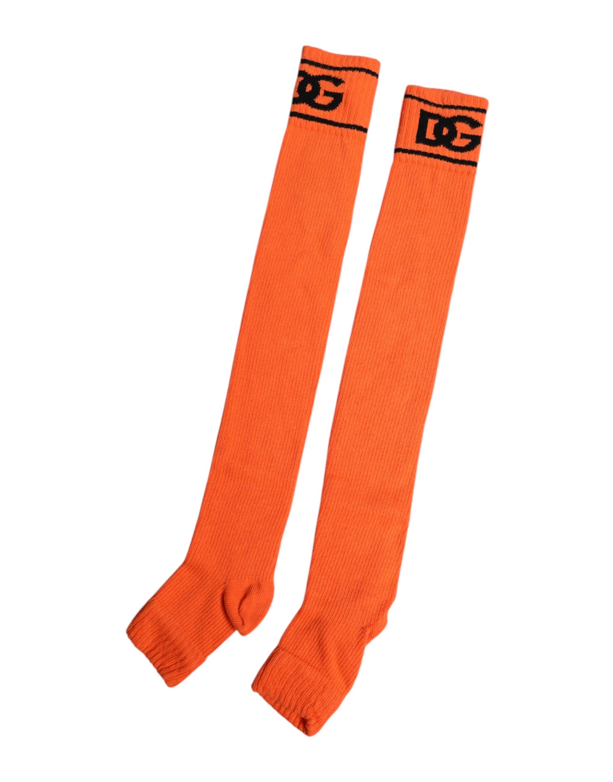 Chaussettes à bout ouvert en coton orange Dolce & Gabbana avec logo DG imprimé