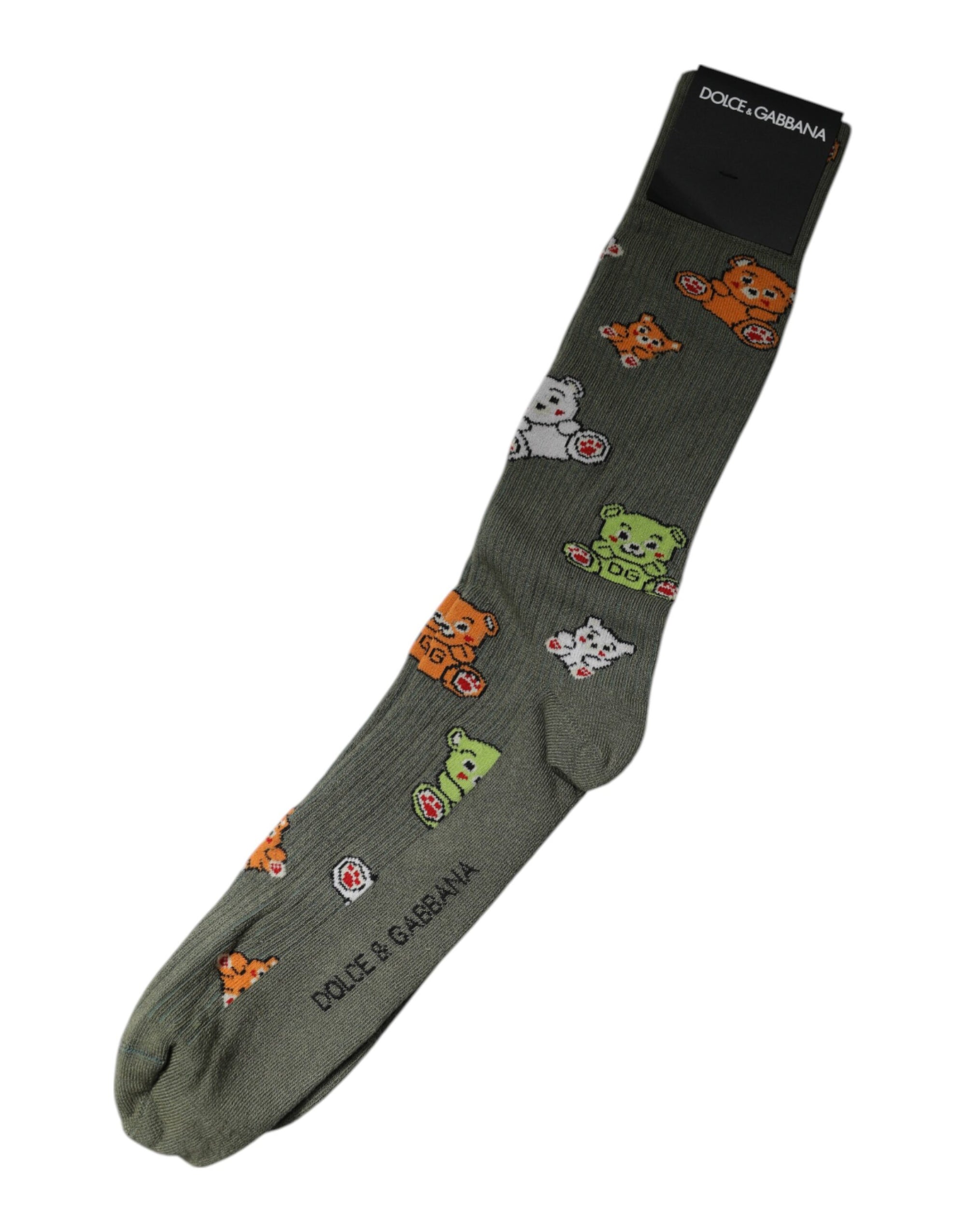 Chaussettes mi-mollet imprimées DG Bear en nylon vert Dolce & Gabbana