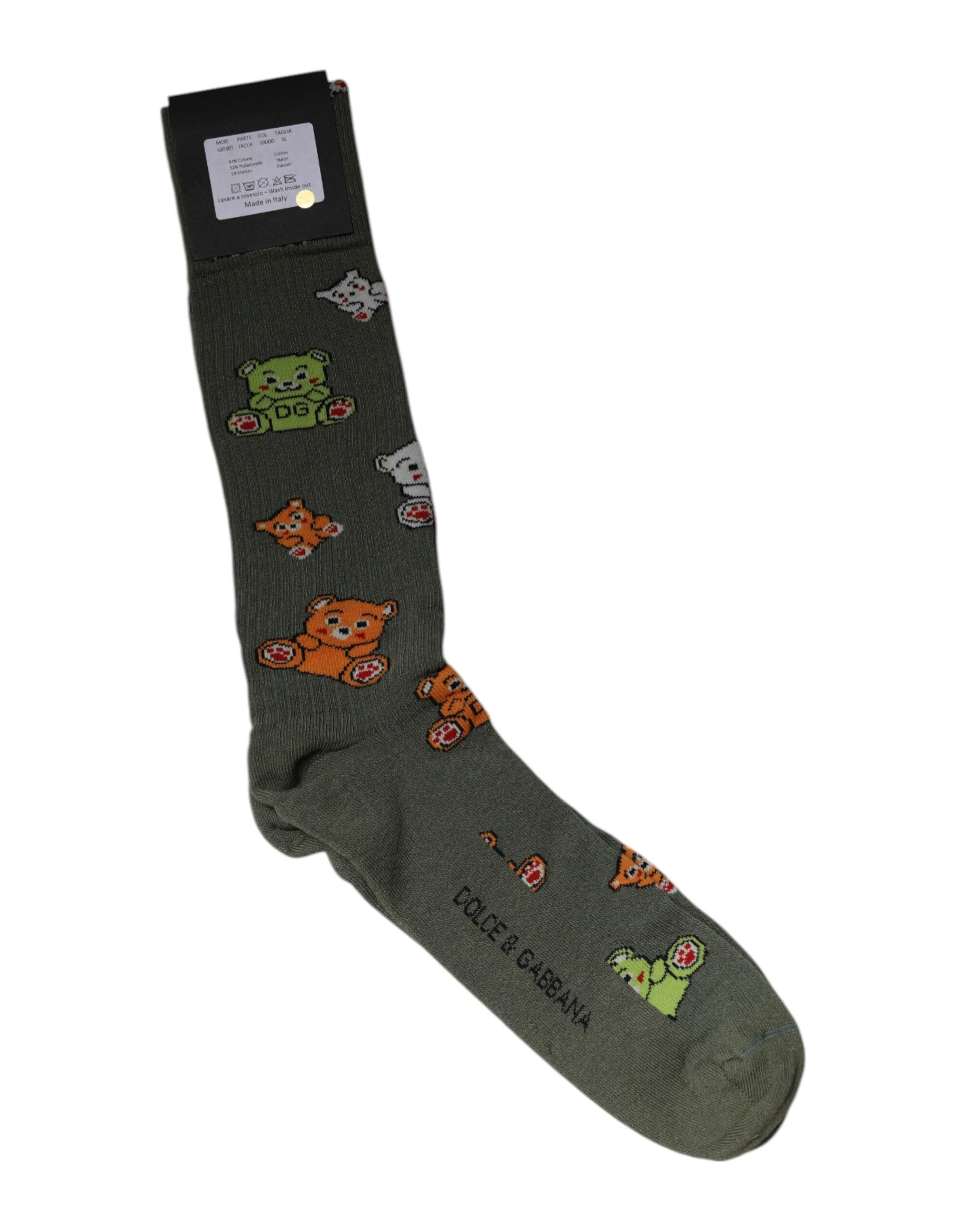 Chaussettes mi-mollet imprimées DG Bear en nylon vert Dolce & Gabbana