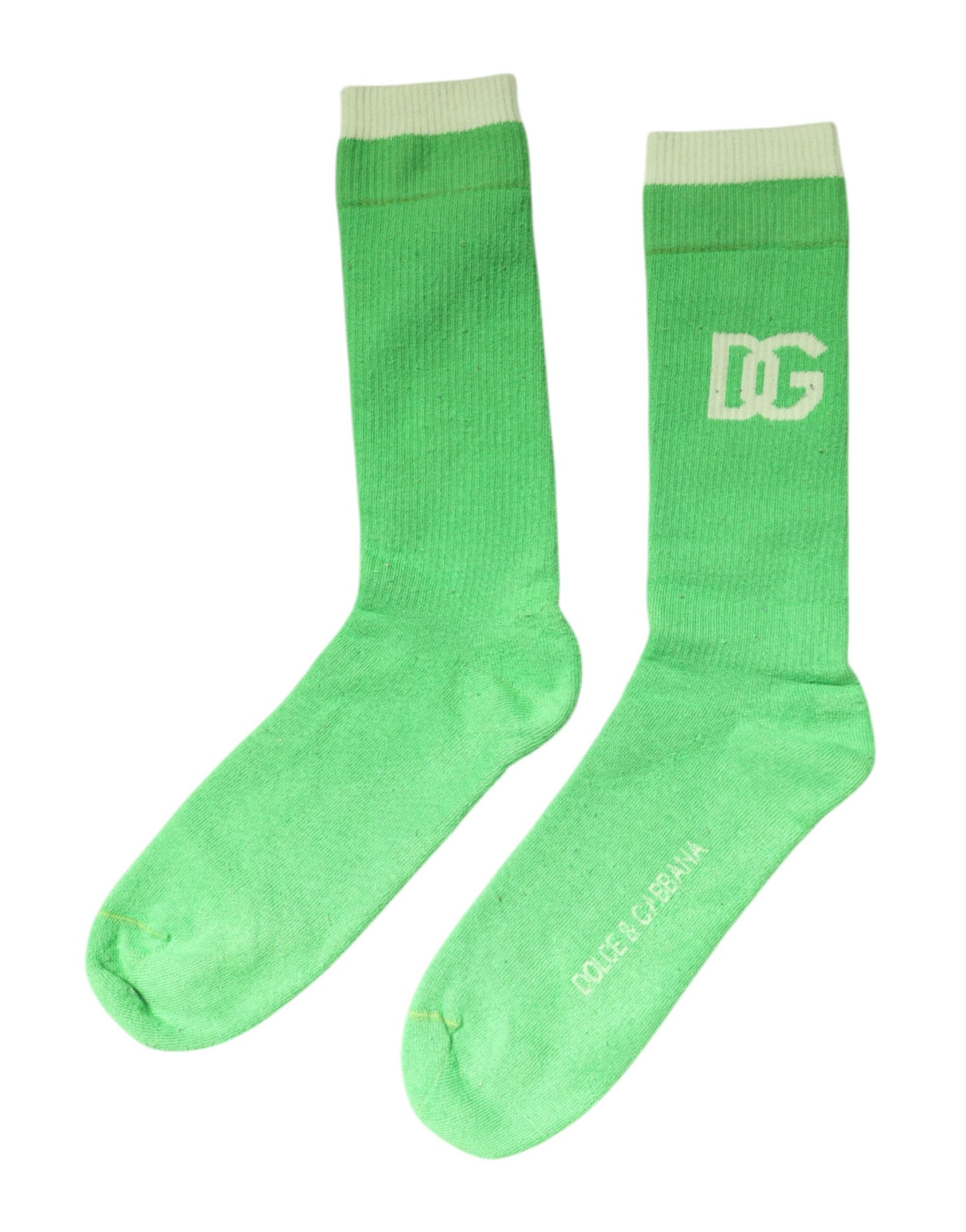 Chaussettes mi-mollet en nylon vert Dolce & Gabbana avec logo DG pour homme