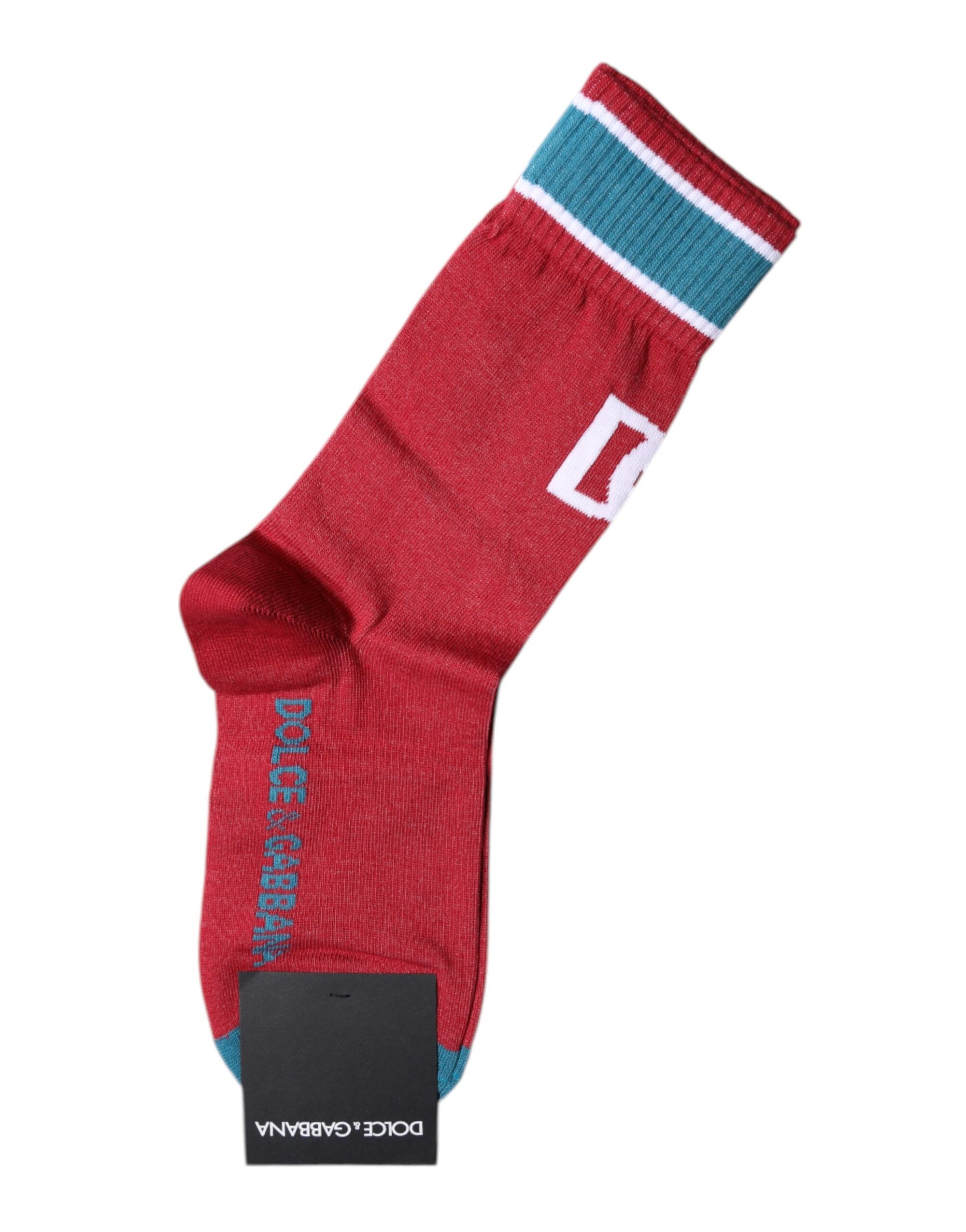 Chaussettes mi-mollet en coton rouge Dolce & Gabbana avec logo DG imprimé