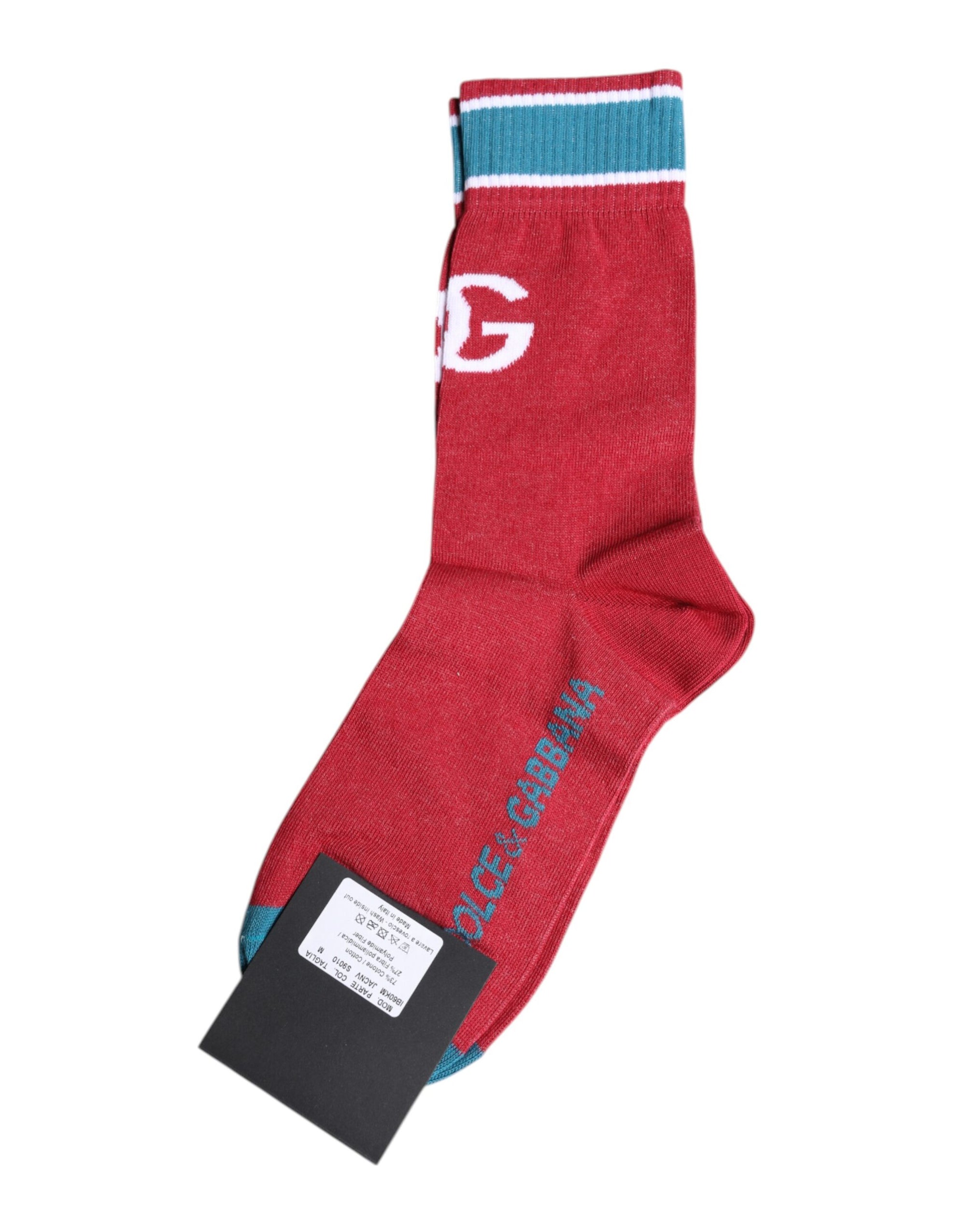 Chaussettes mi-mollet en coton rouge Dolce & Gabbana avec logo DG imprimé