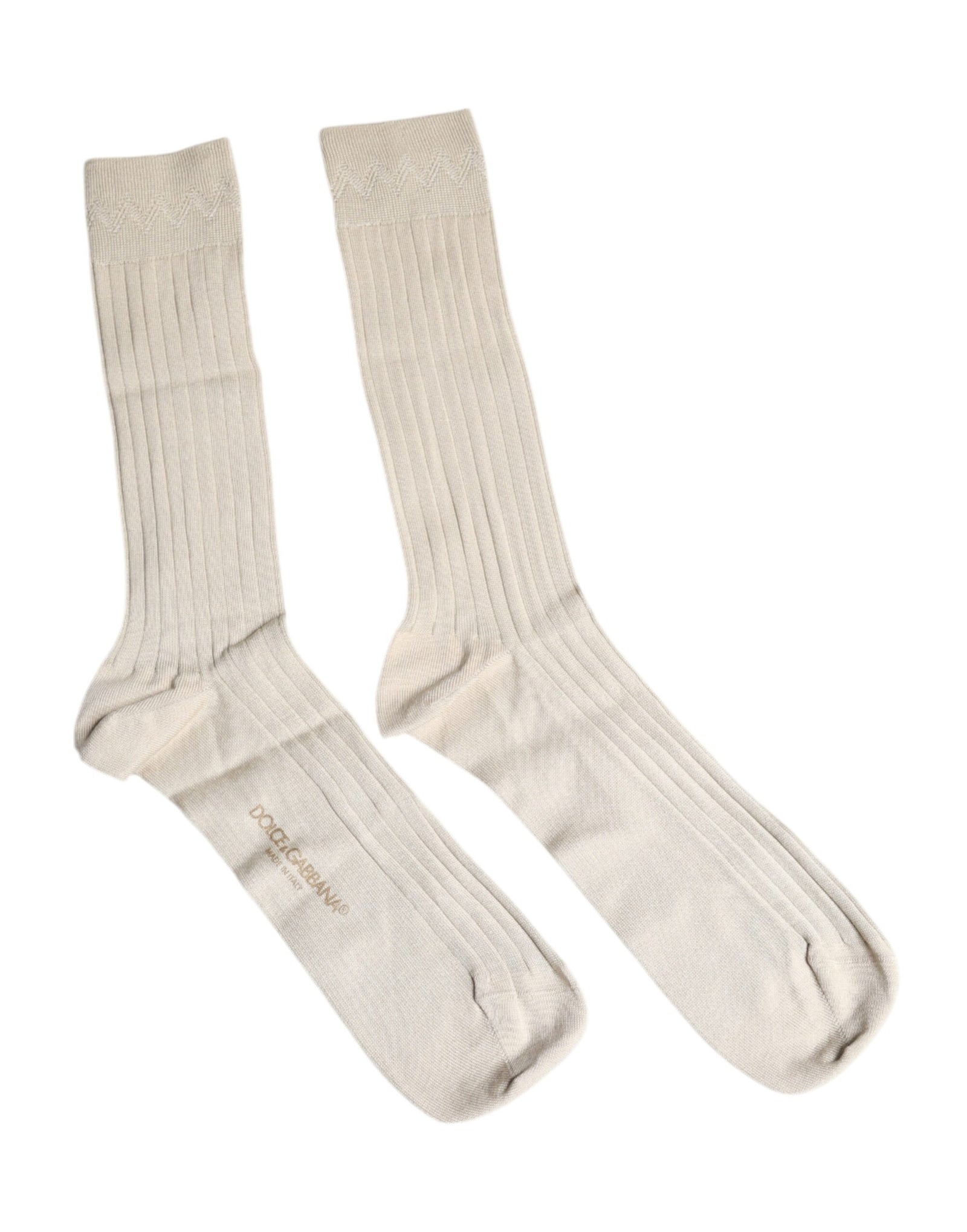 Chaussettes mi-mollet en coton stretch beige Dolce & Gabbana avec logo