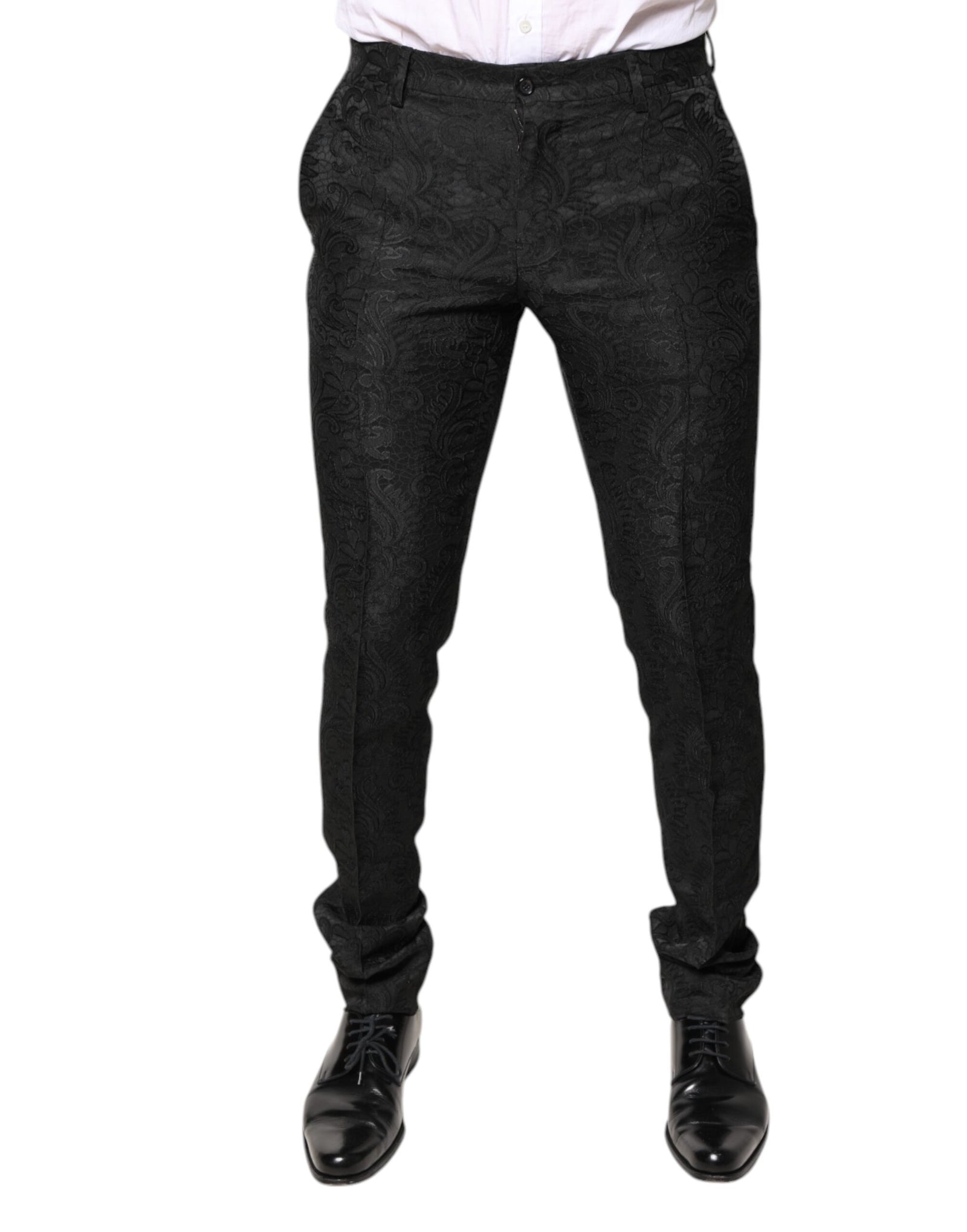 Pantalon habillé taille moyenne en jacquard floral noir Dolce &amp; Gabbana