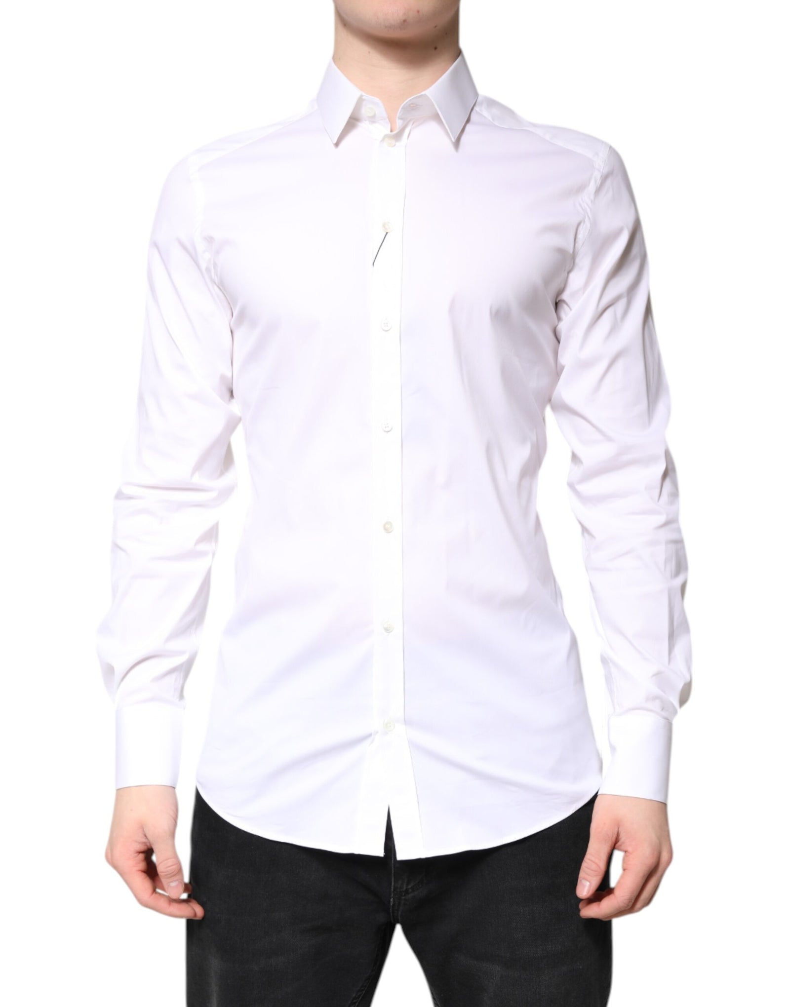 Dolce &amp; Gabbana White Cotton GOLD Dress Formal Collared Shirt