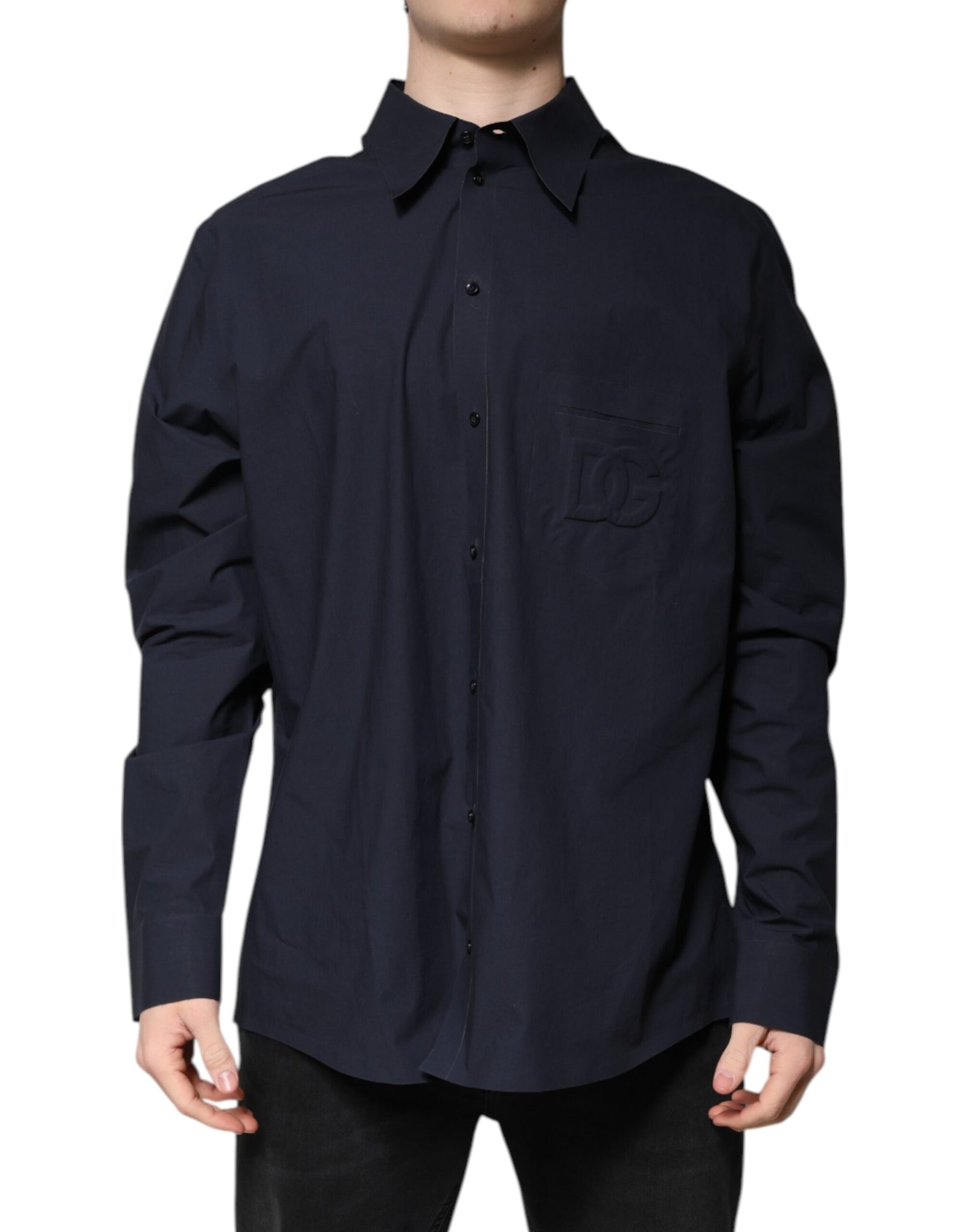 Dolce & Gabbana Camisa Manga Larga Algodón Azul Oscuro