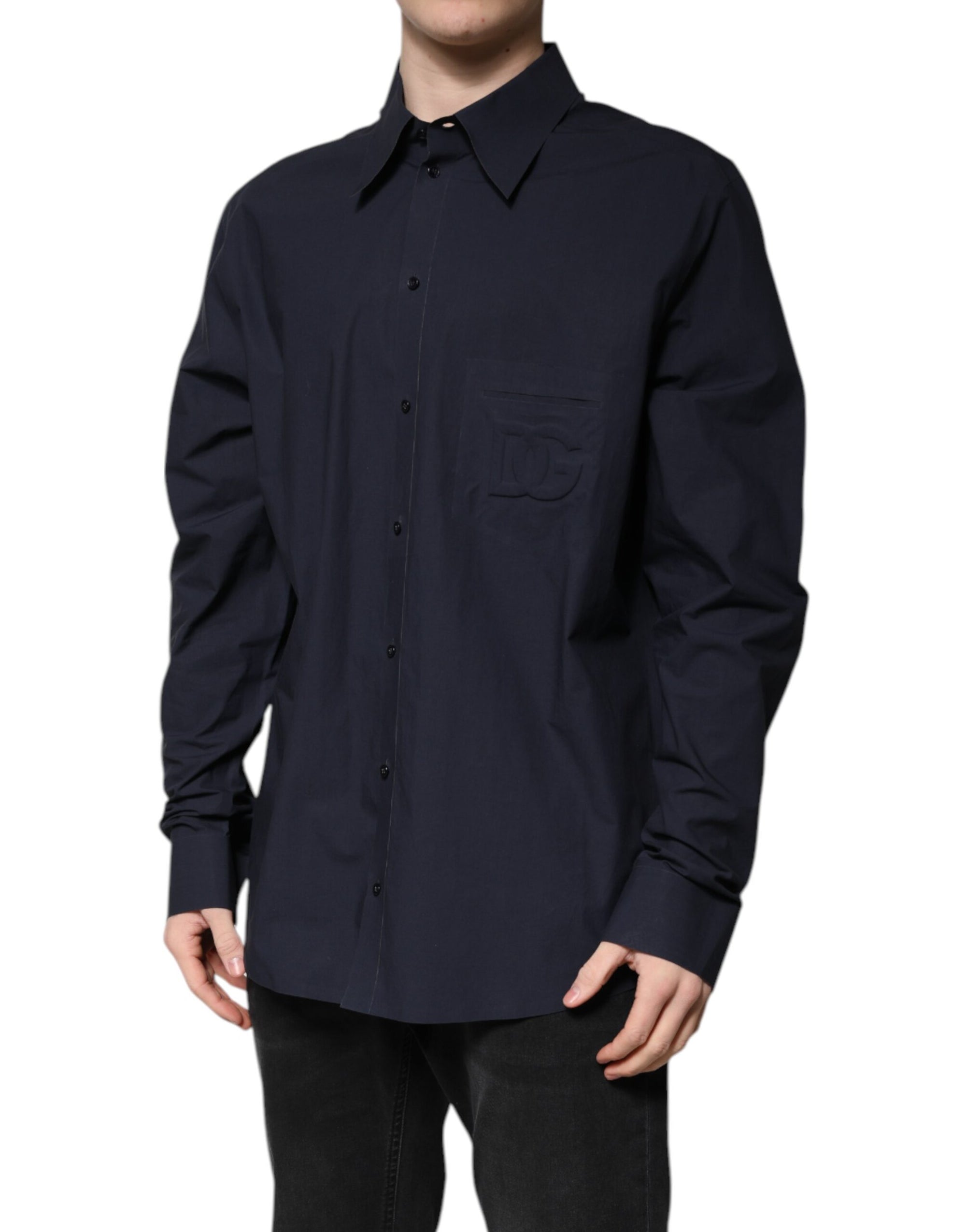 Dolce & Gabbana Camisa Manga Larga Algodón Azul Oscuro