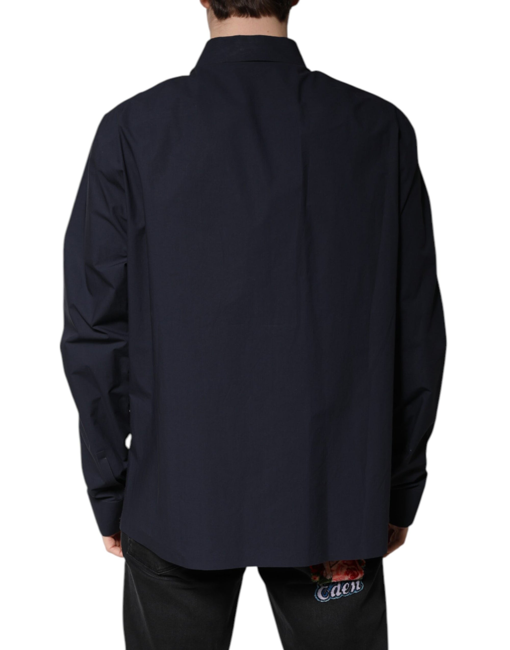 Dolce & Gabbana Camisa Manga Larga Algodón Azul Oscuro