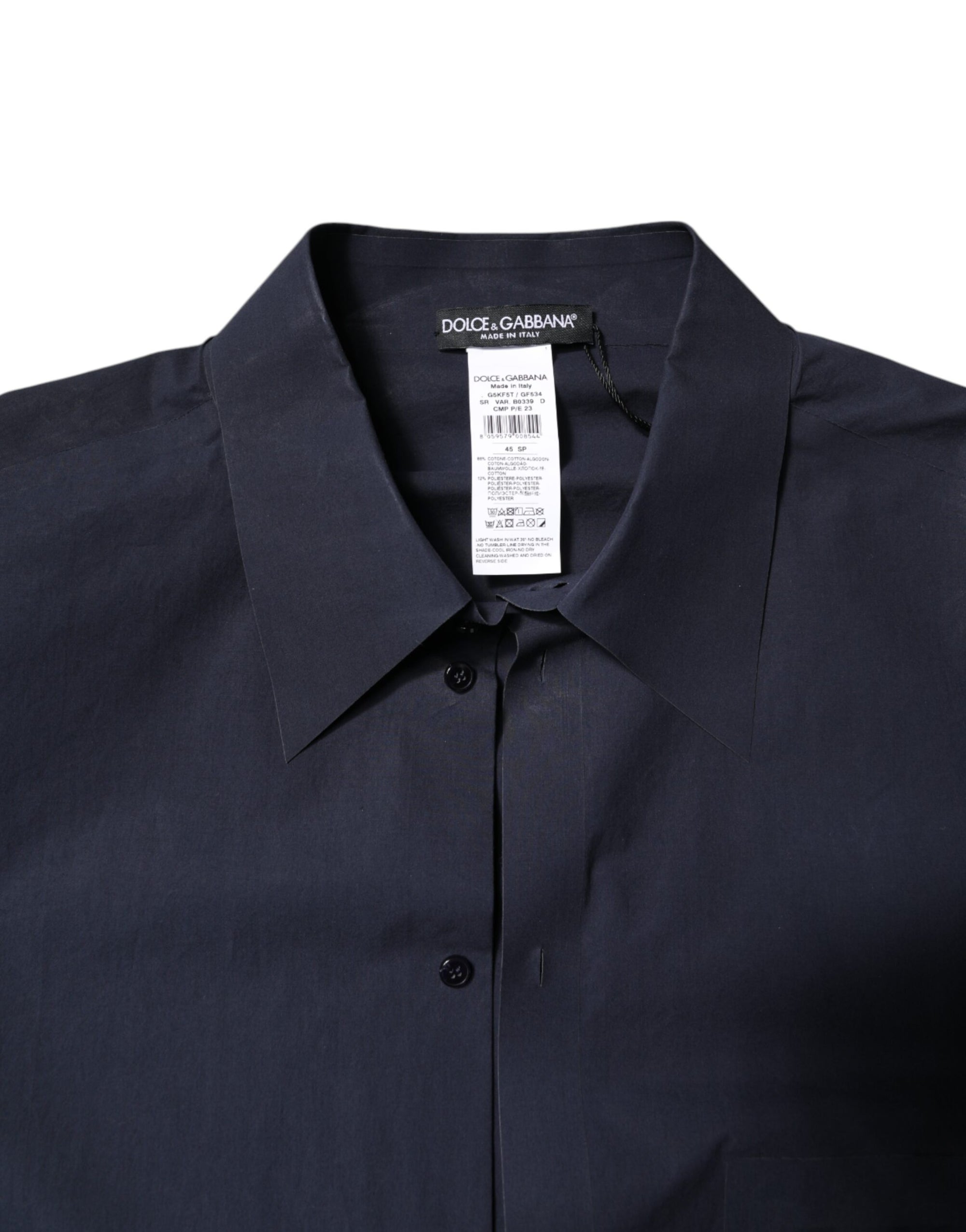 Dolce & Gabbana Camisa Manga Larga Algodón Azul Oscuro