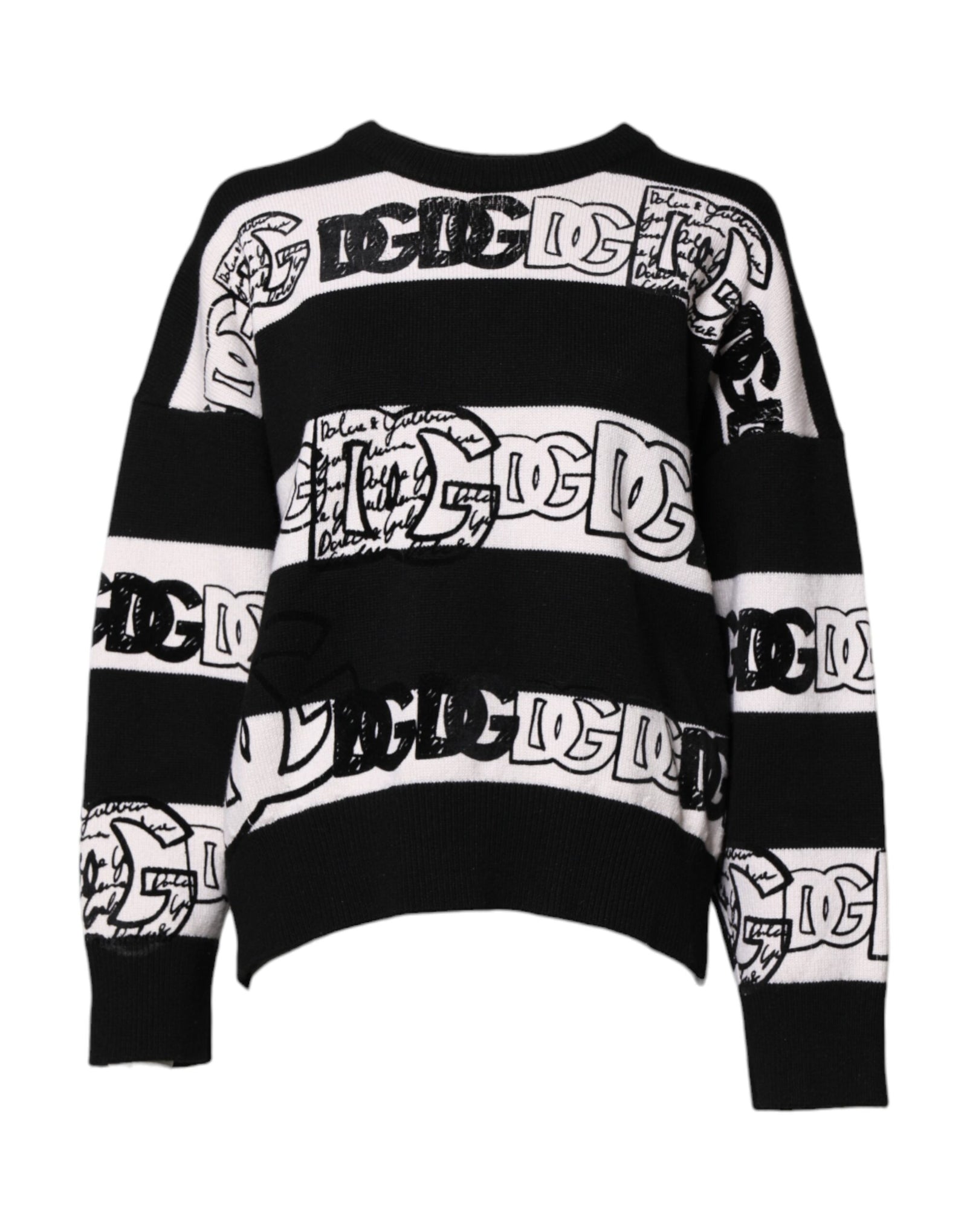 Pull en laine imprimé logo noir et blanc Dolce &amp; Gabbana