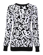 Pull Dolce & Gabbana noir et blanc avec logo imprimé pour femme
