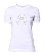 Dolce &amp; Gabbana White Cotton Floral Logo Crew Neck T-shirt