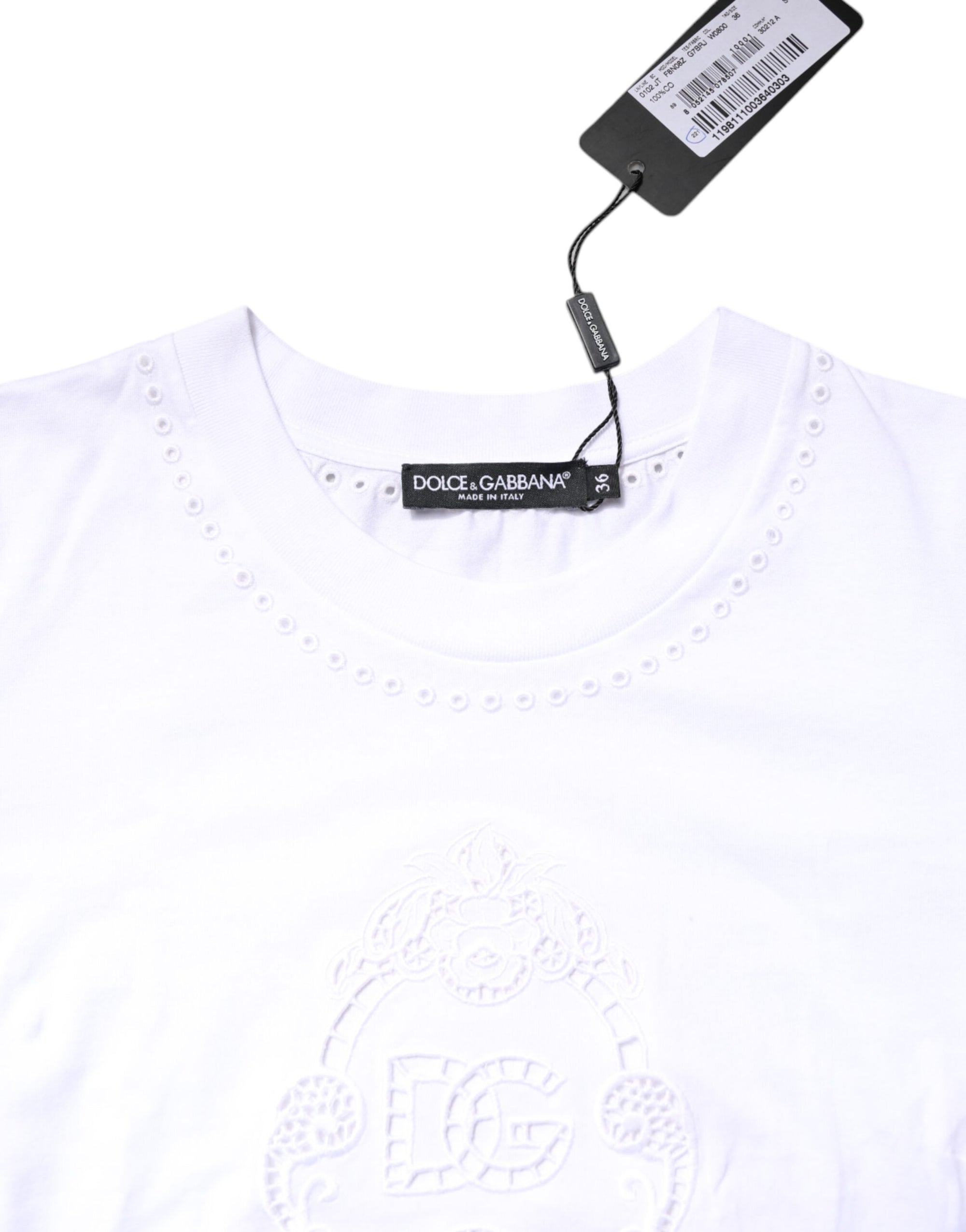 Dolce &amp; Gabbana White Cotton Floral Logo Crew Neck T-shirt