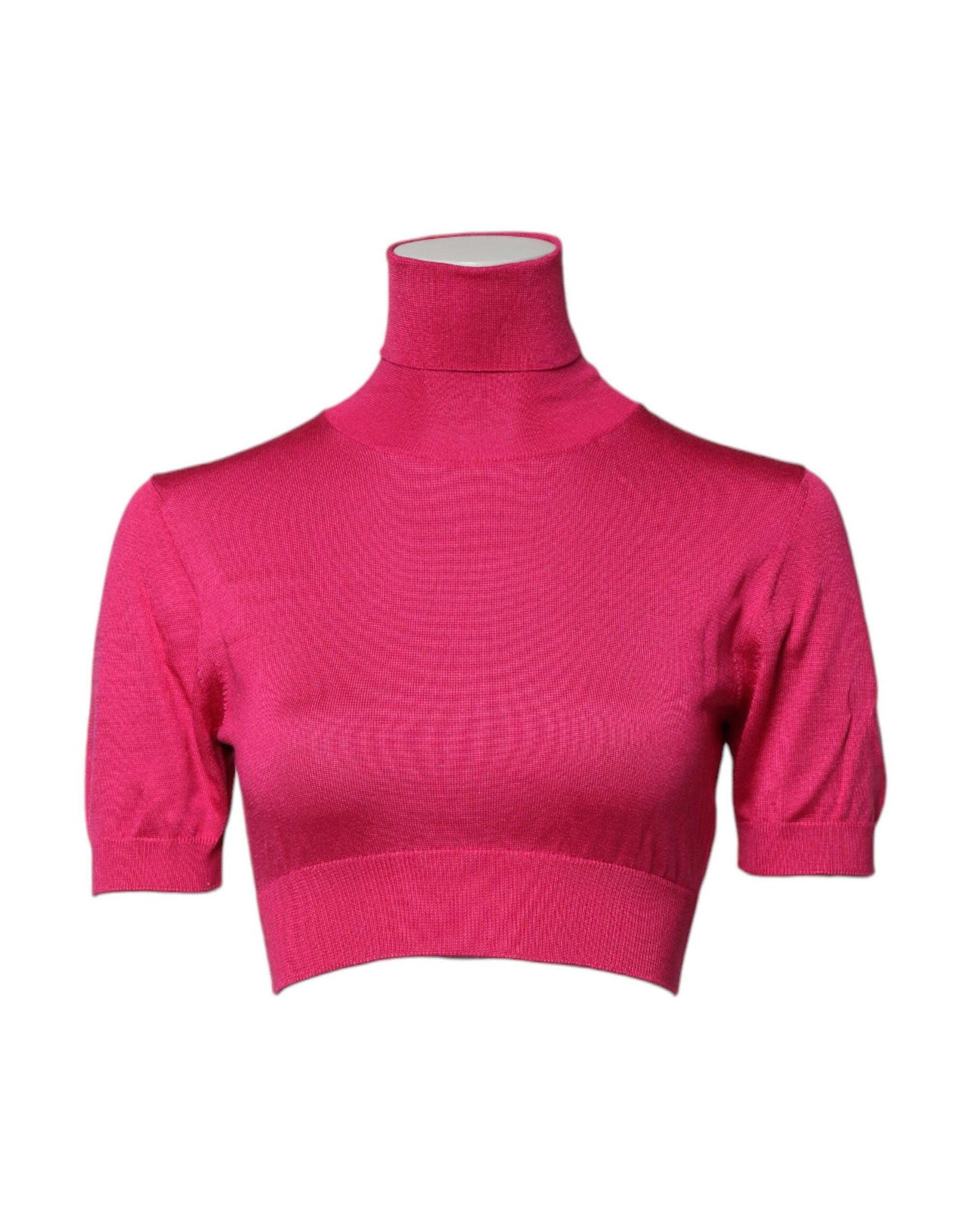 Haut court à col roulé en tricot de soie rose Dolce &amp; Gabbana