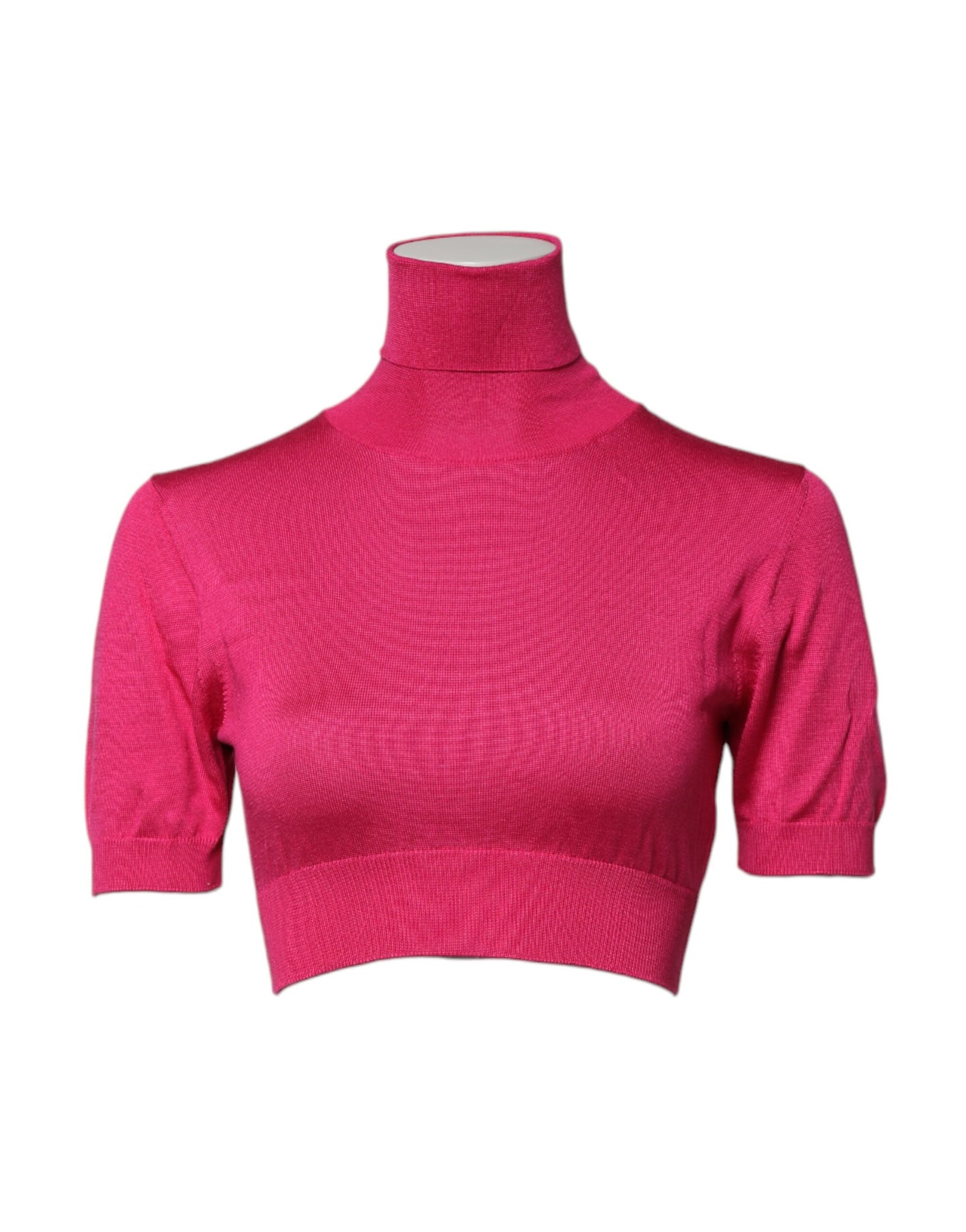 Haut court à col roulé en tricot de soie rose Dolce &amp; Gabbana