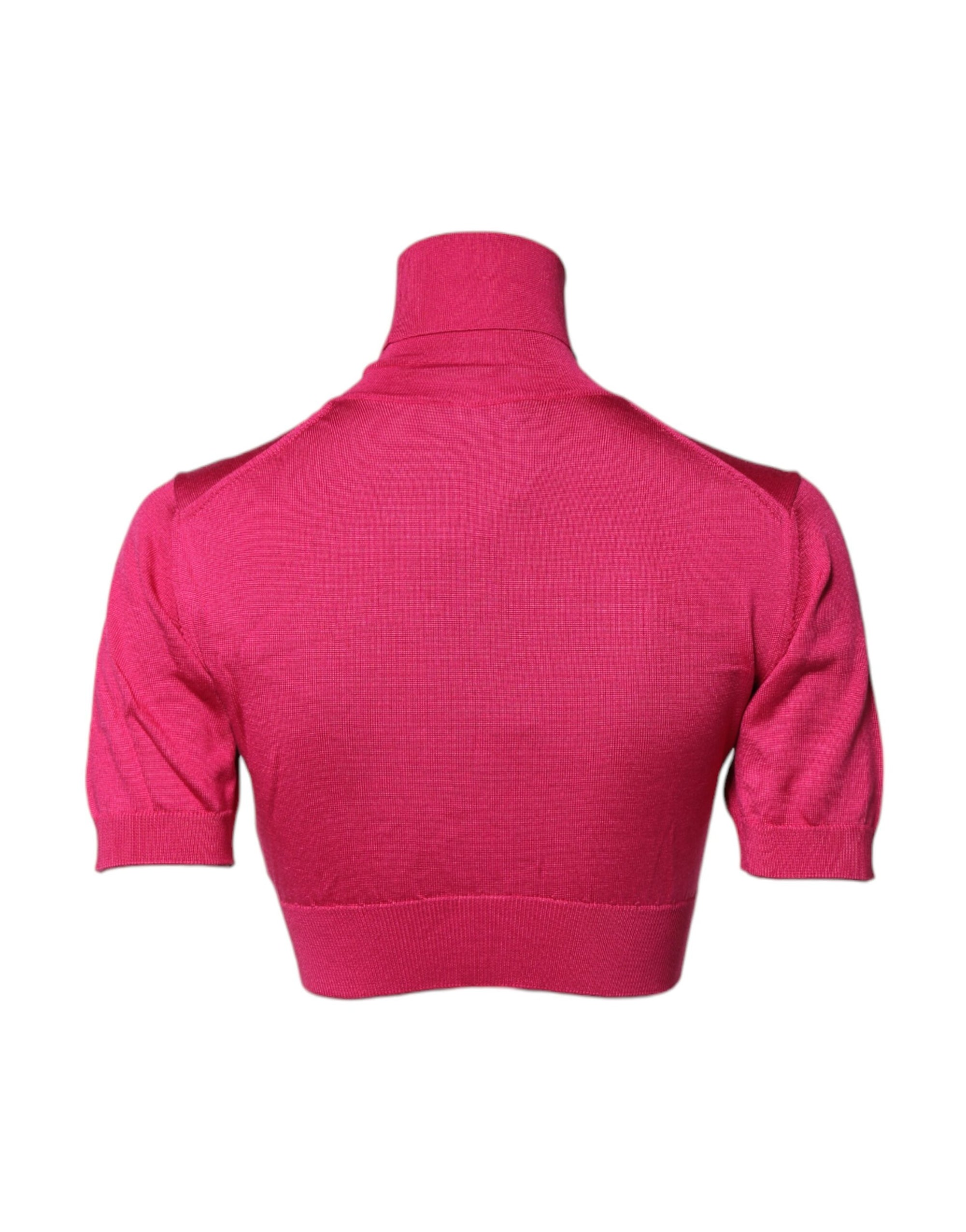 Haut court à col roulé en tricot de soie rose Dolce &amp; Gabbana