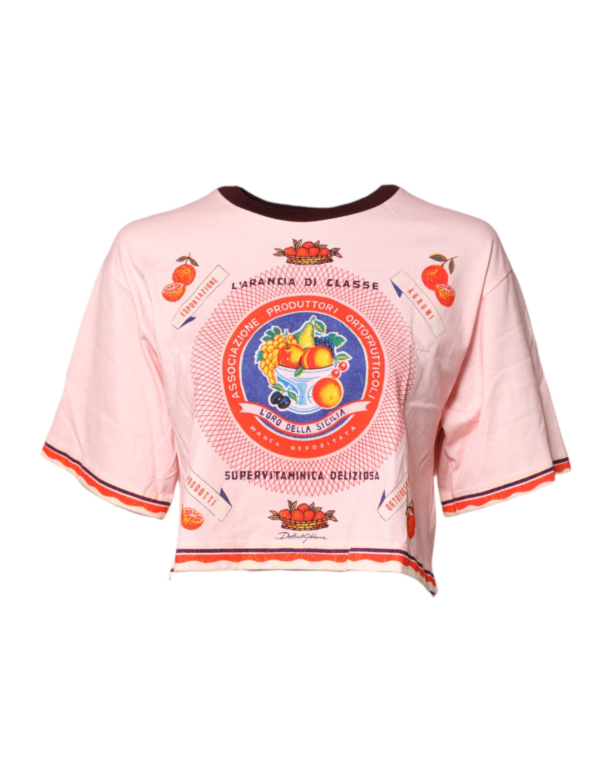 Haut court à manches courtes en coton imprimé rose Dolce &amp; Gabbana