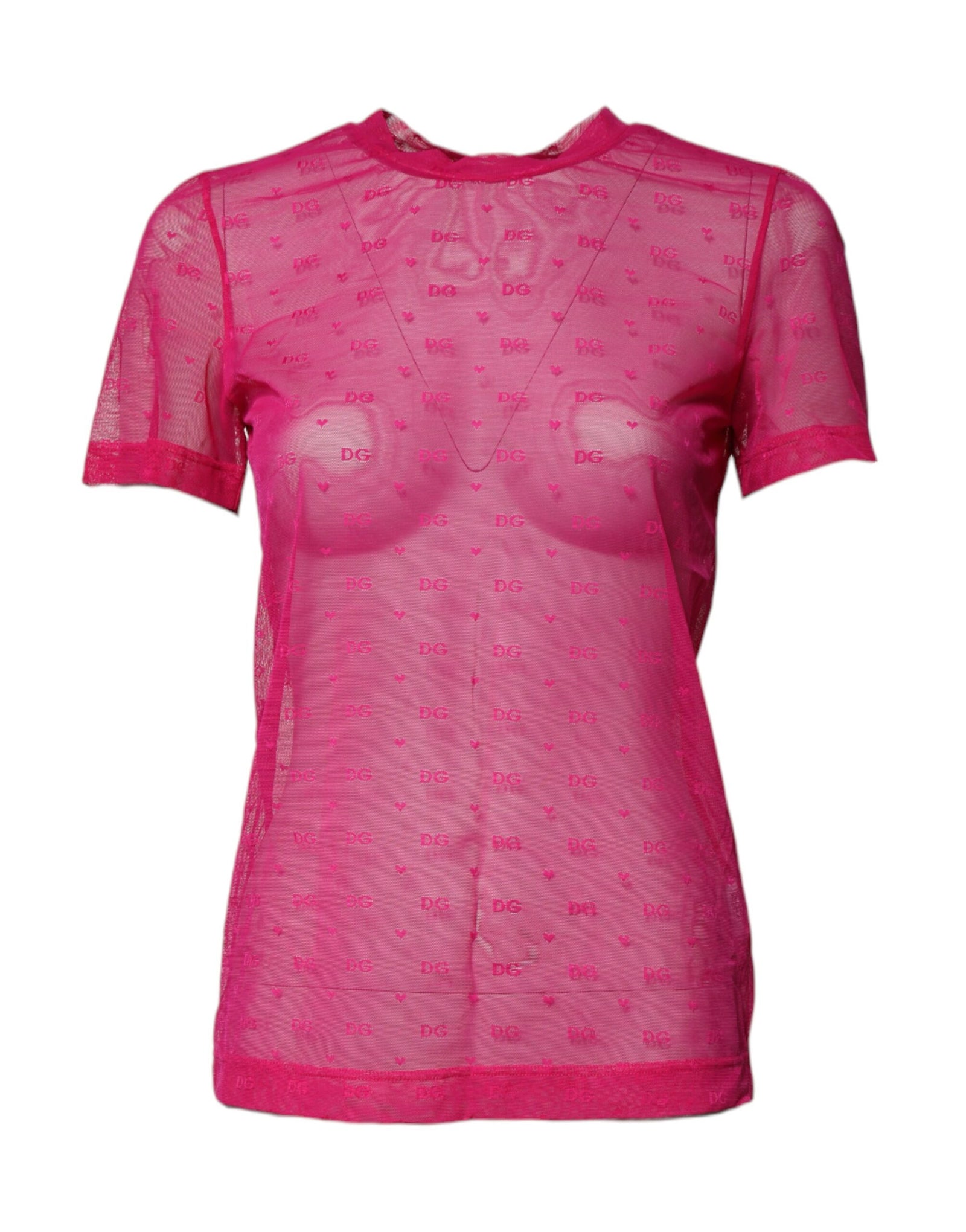 Dolce &amp; Gabbana Haut à manches courtes en nylon rose transparent pour femme