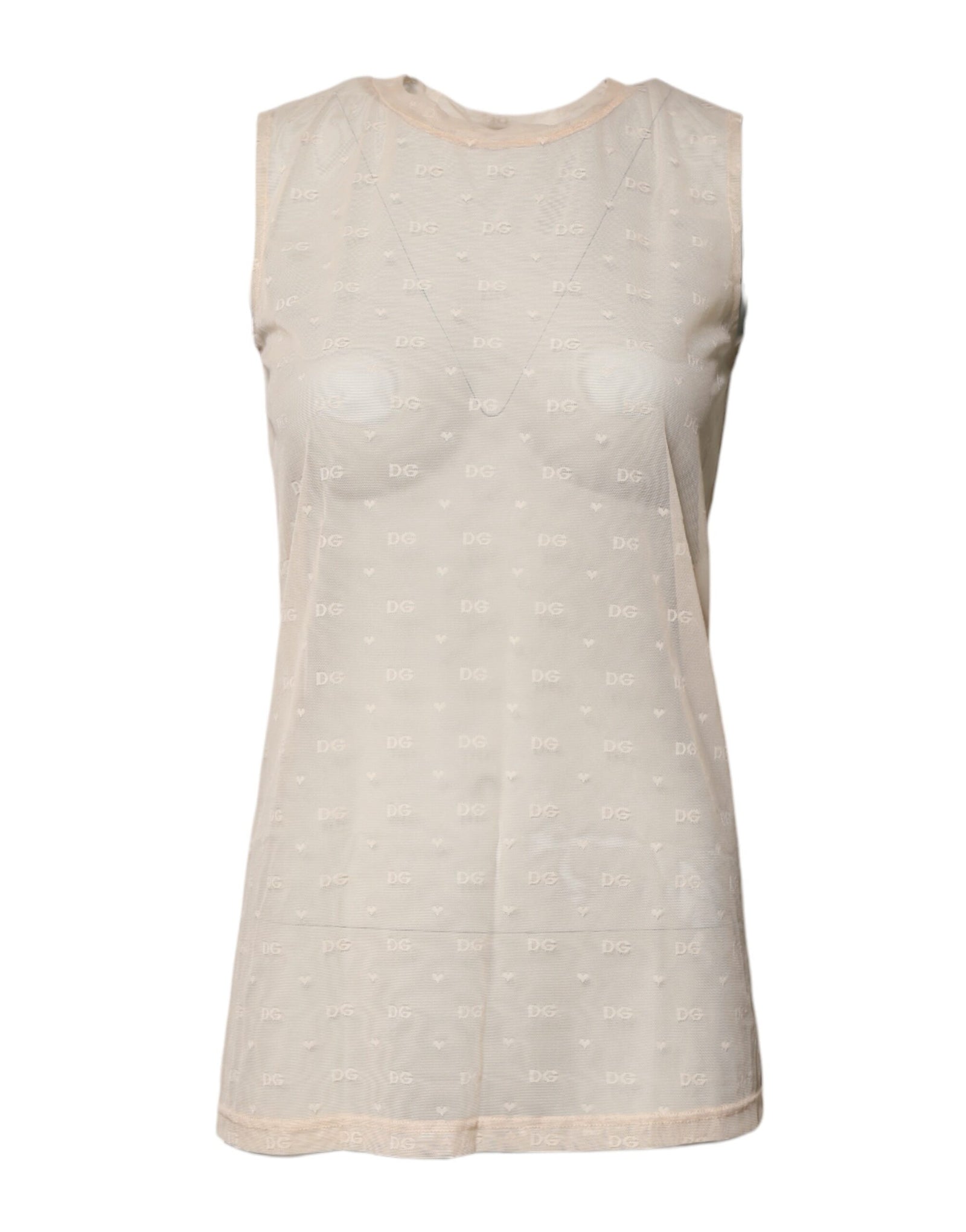 Débardeur sans manches transparent avec logo en nylon ivoire Dolce &amp; Gabbana