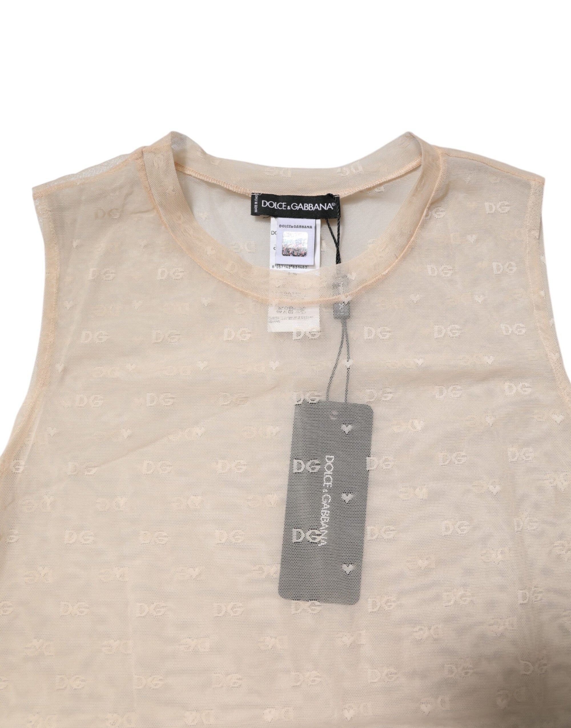 Débardeur sans manches transparent avec logo en nylon ivoire Dolce &amp; Gabbana