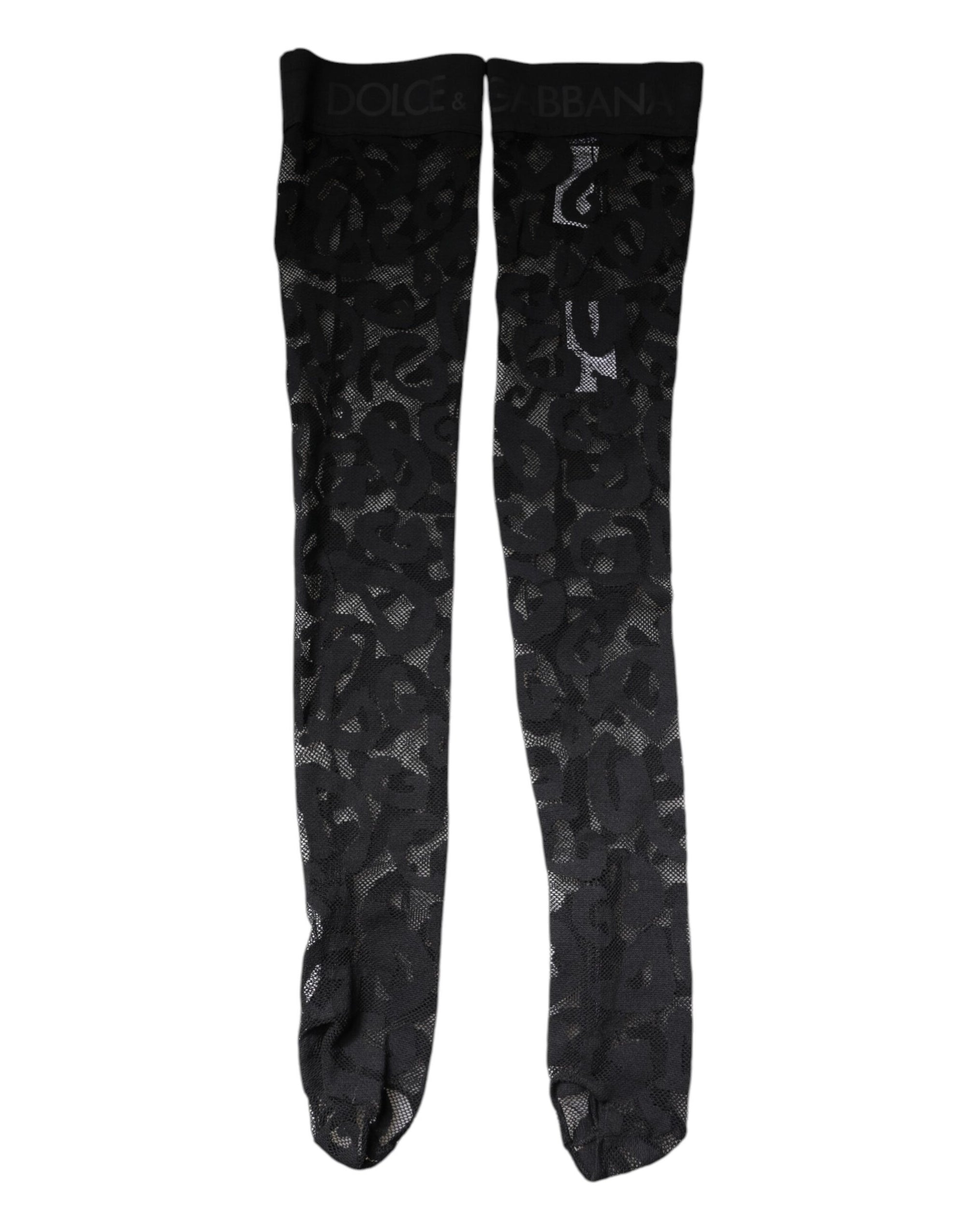 Dolce &amp; Gabbana Black Floral Lace Cotton Stretch Stockings Socks