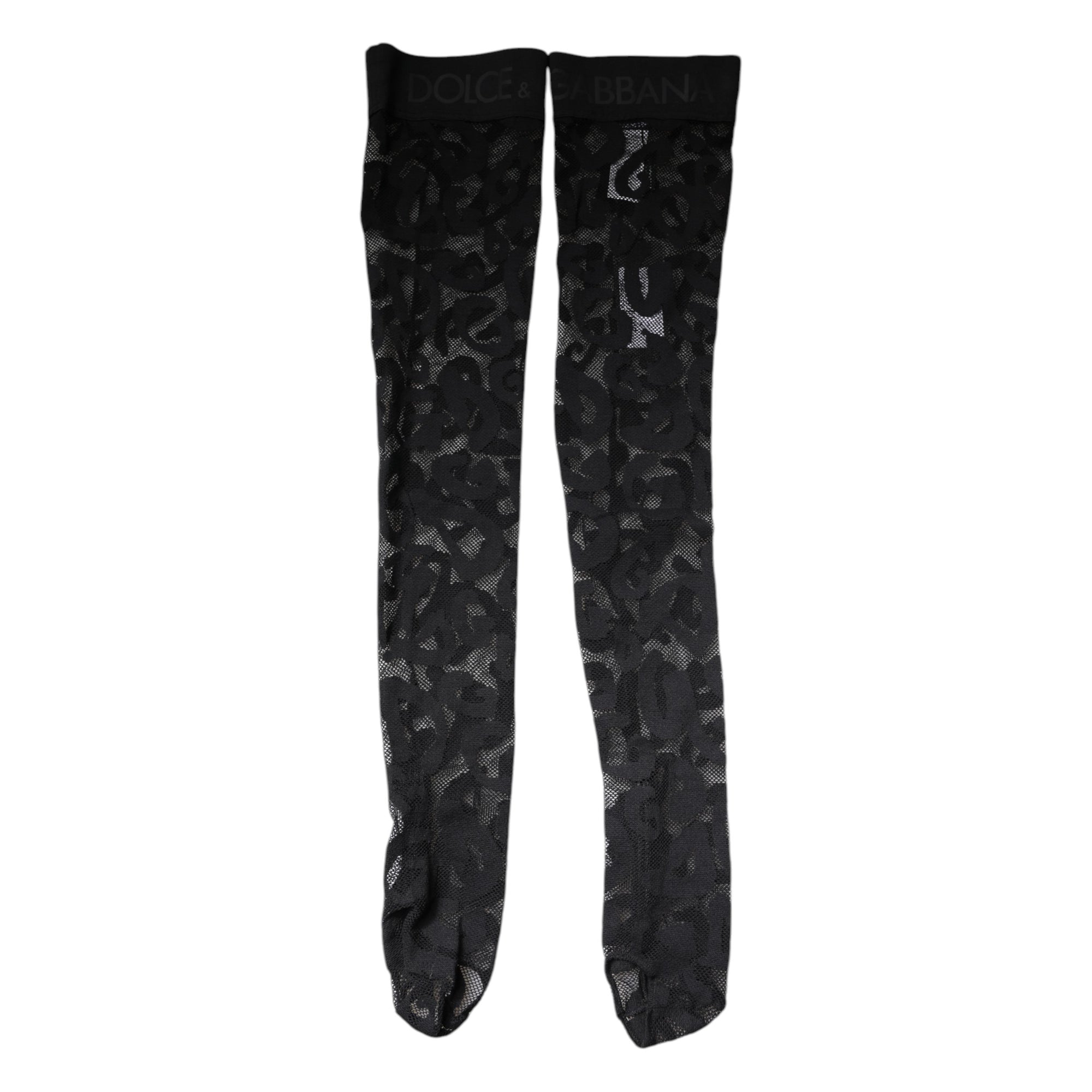 Dolce &amp; Gabbana Black Floral Lace Cotton Stretch Stockings Socks