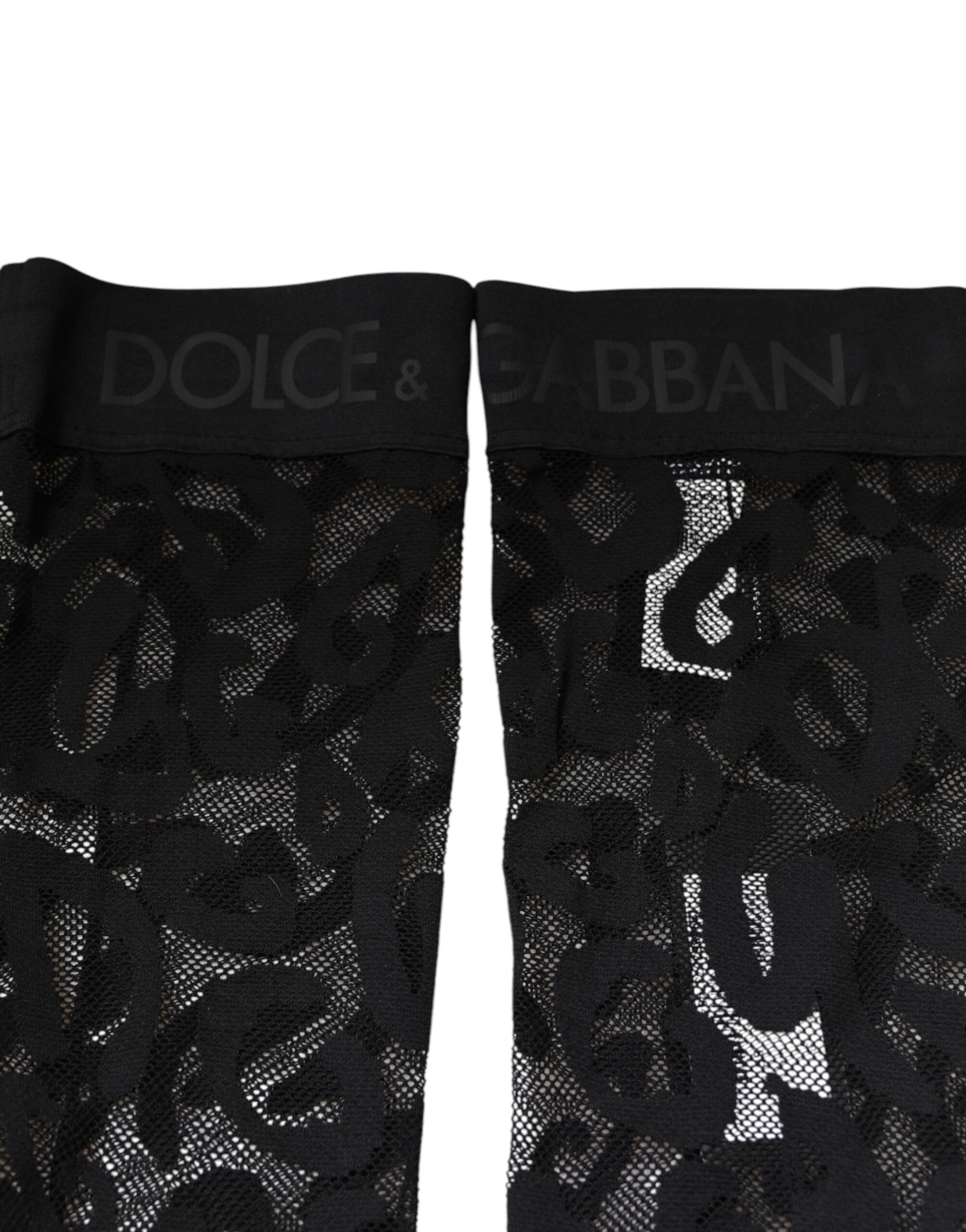 Dolce &amp; Gabbana Black Floral Lace Cotton Stretch Stockings Socks