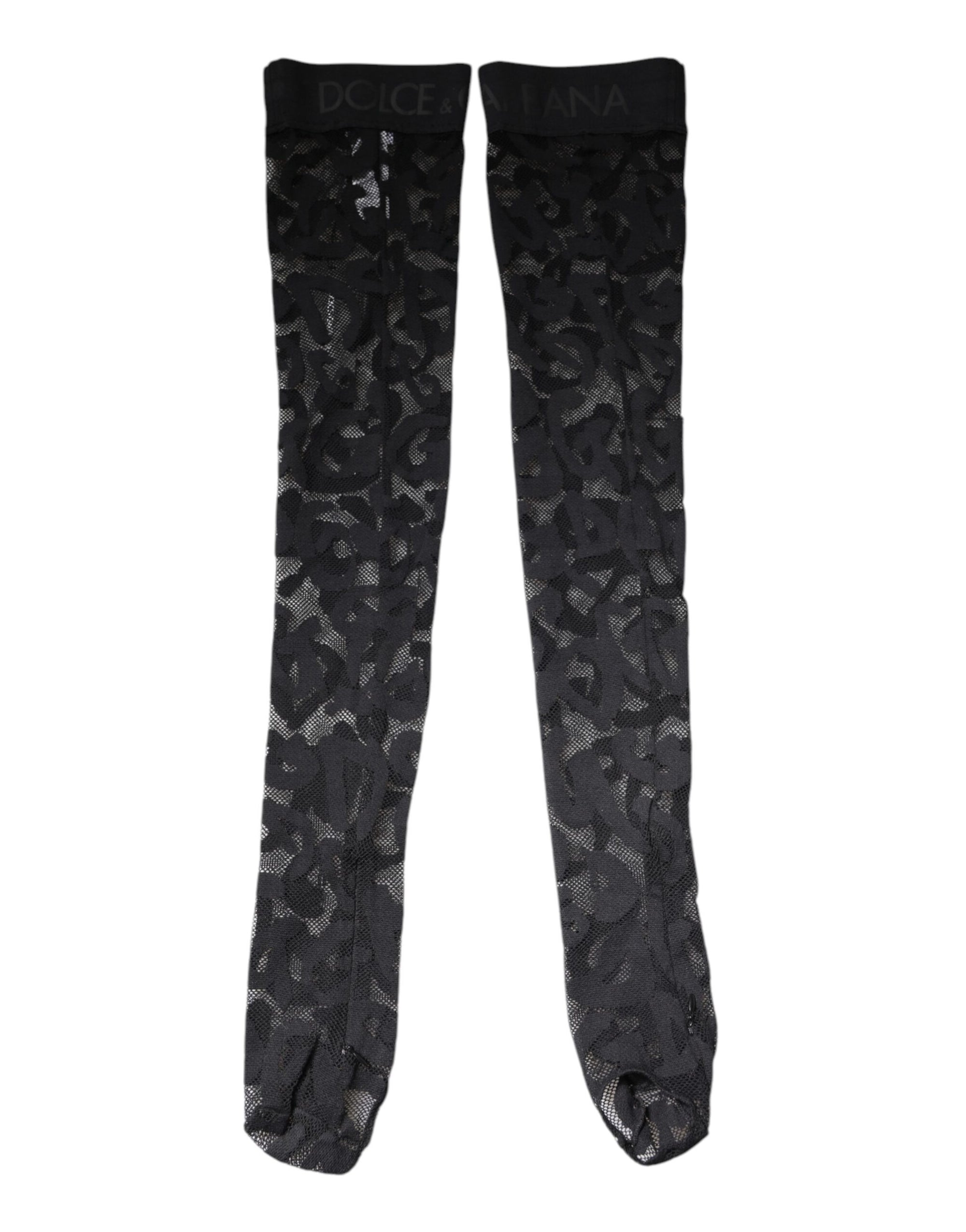 Dolce &amp; Gabbana Black Floral Lace Cotton Stretch Stockings Socks