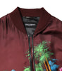 Dolce & Gabbana Maroon Floral Print Full Zip Bomber Jacket