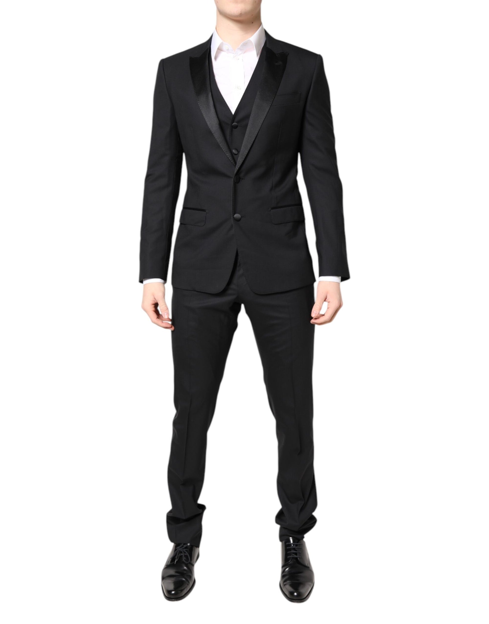 Costume 3 pièces simple boutonnage en laine noire Dolce & Gabbana