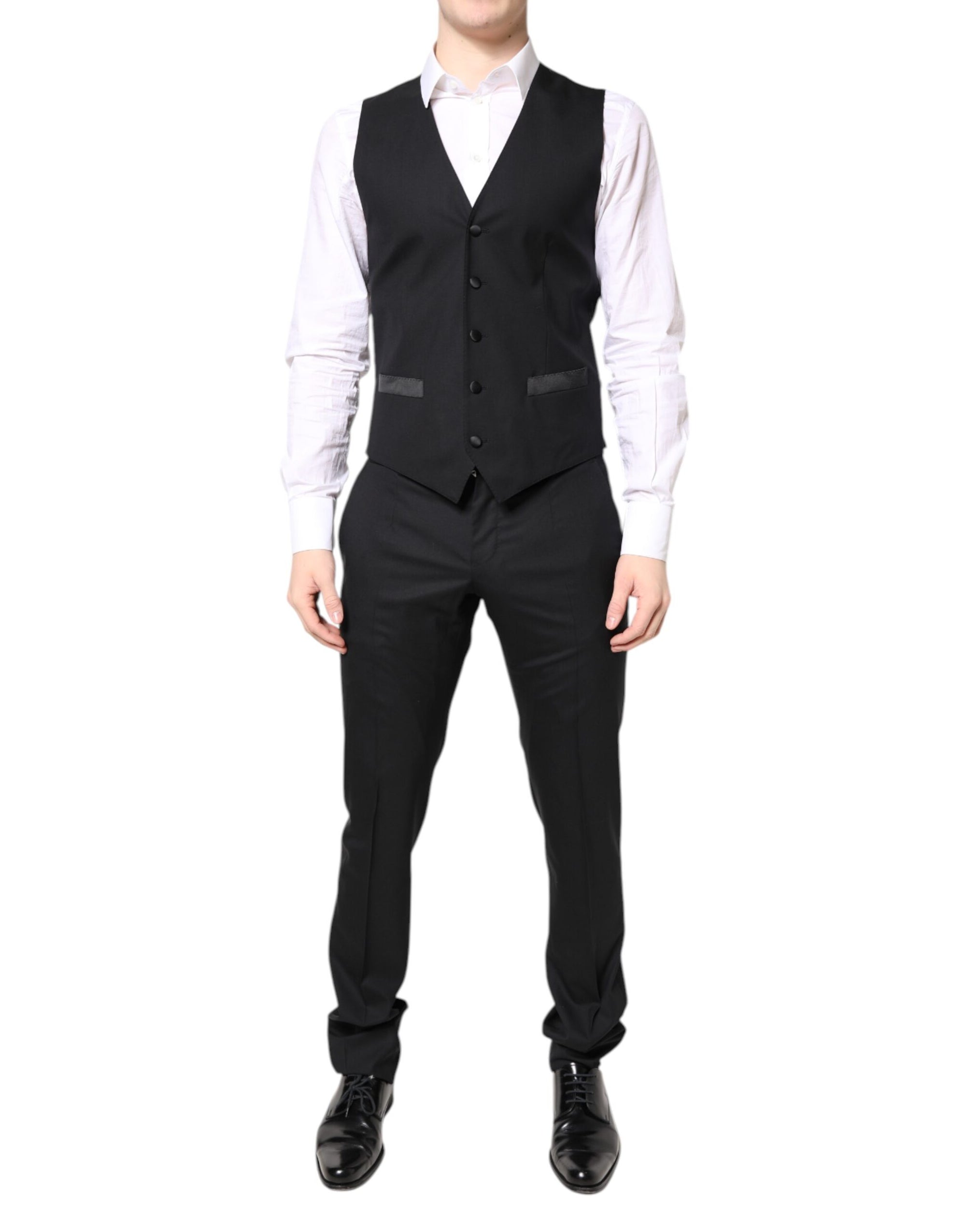 Costume 3 pièces simple boutonnage en laine noire Dolce & Gabbana