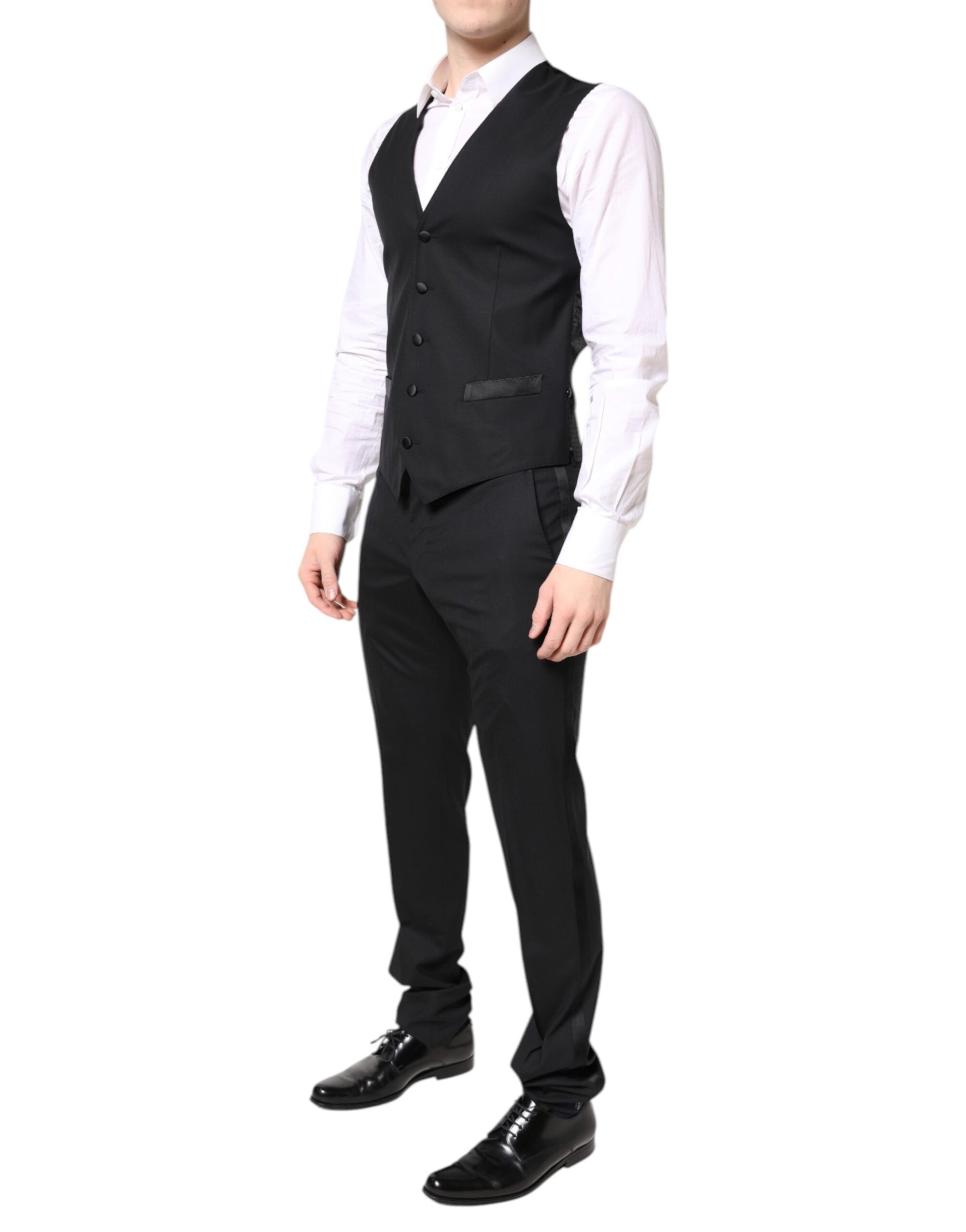 Costume 3 pièces simple boutonnage en laine noire Dolce & Gabbana