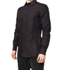 Dolce & Gabbana Maroon Jacquard Cotton GOLD Men Dress Shirt