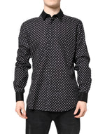 Dolce &amp; Gabbana Black Polka Dot Cotton Formal Dress Shirt
