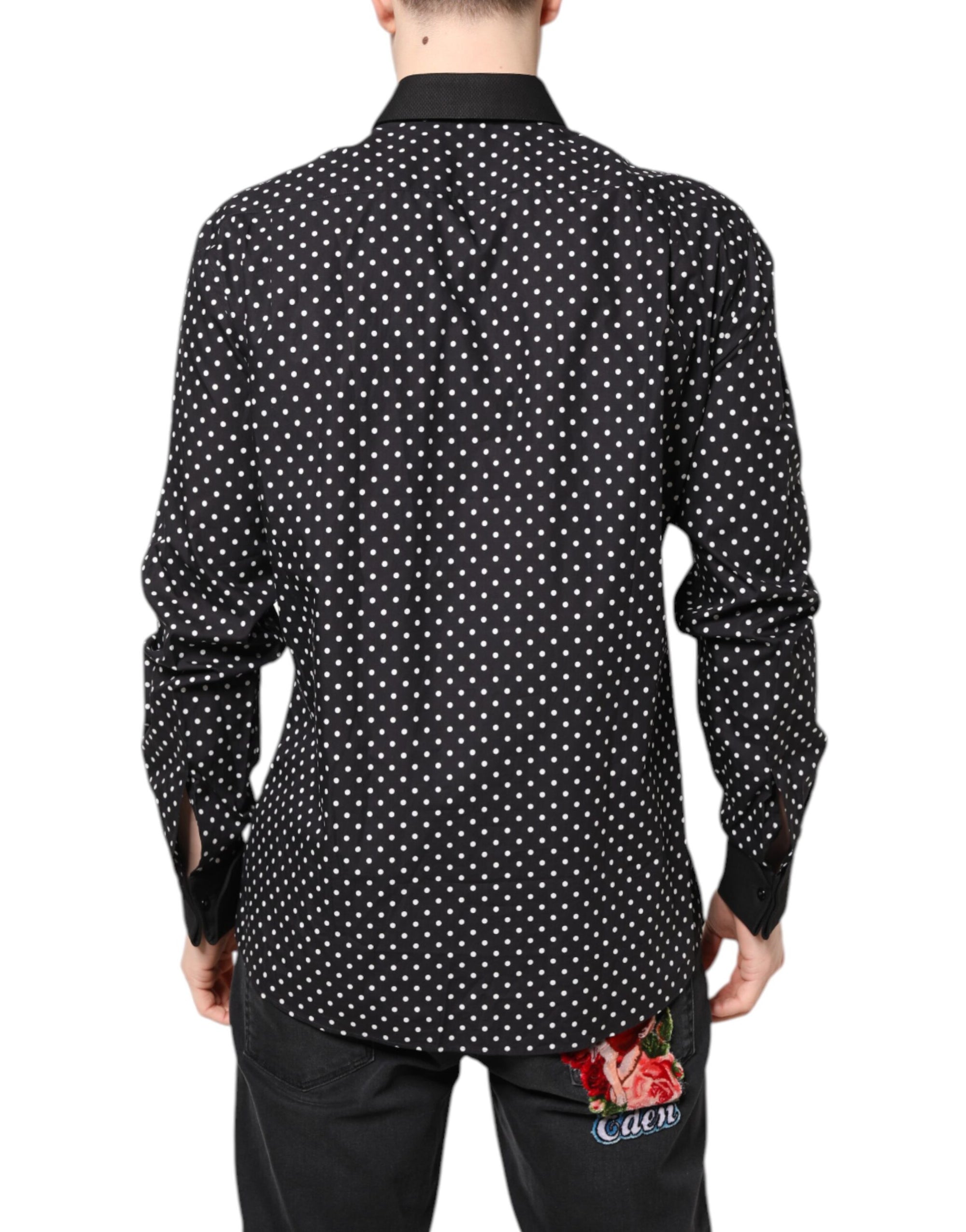 Dolce &amp; Gabbana Black Polka Dot Cotton Formal Dress Shirt