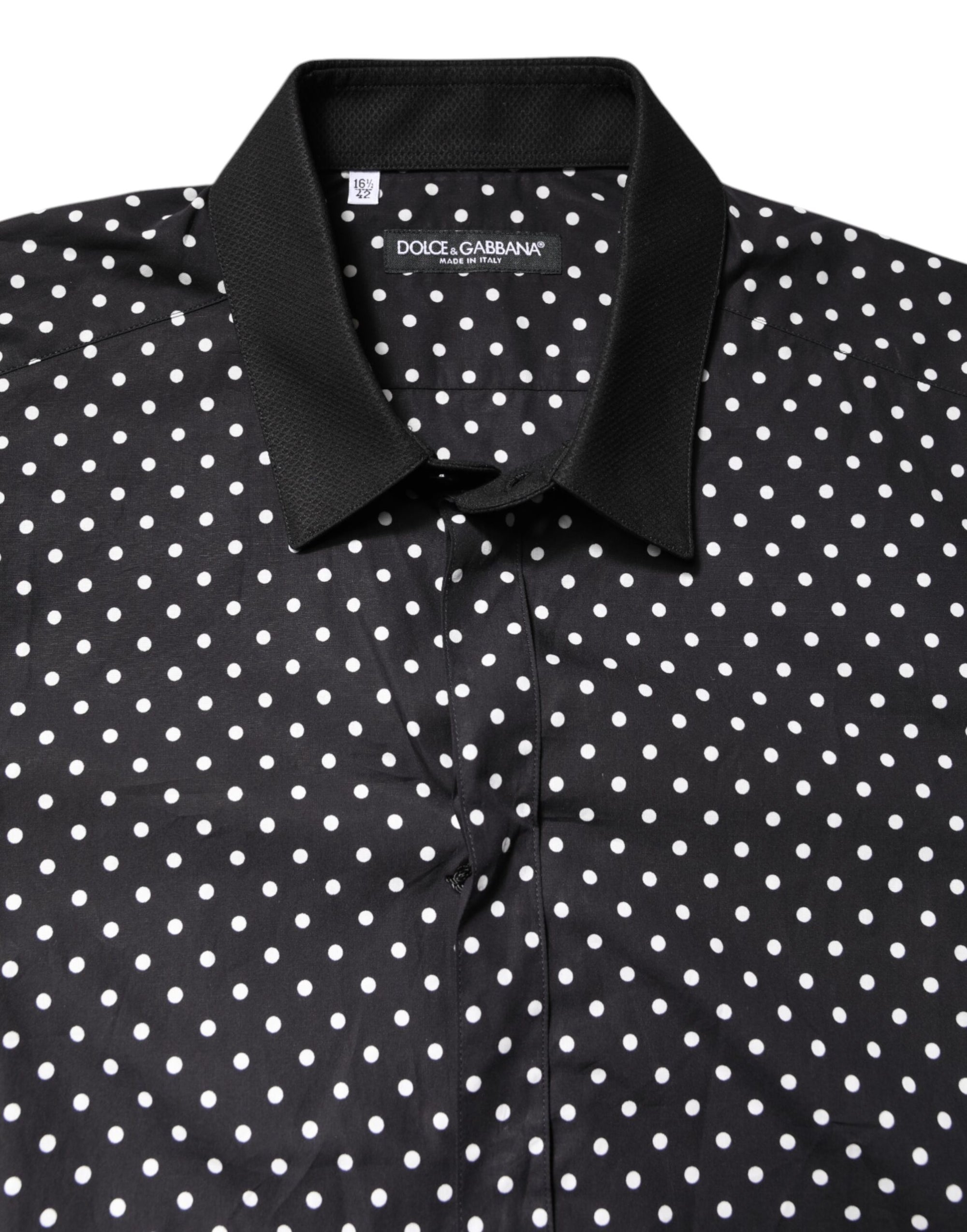 Dolce &amp; Gabbana Black Polka Dot Cotton Formal Dress Shirt