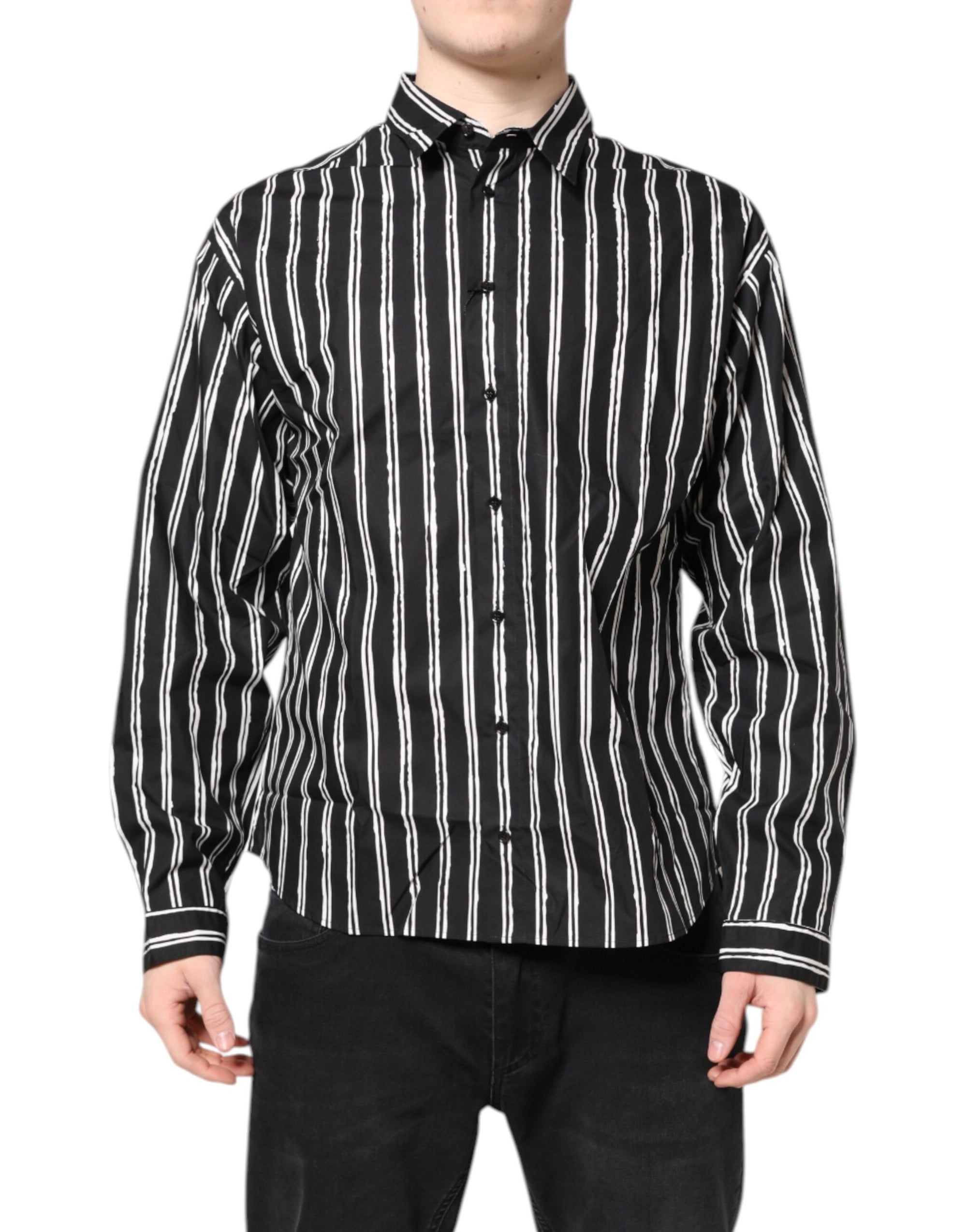 Dolce &amp; Gabbana Black White Striped Cotton Dress Shirt